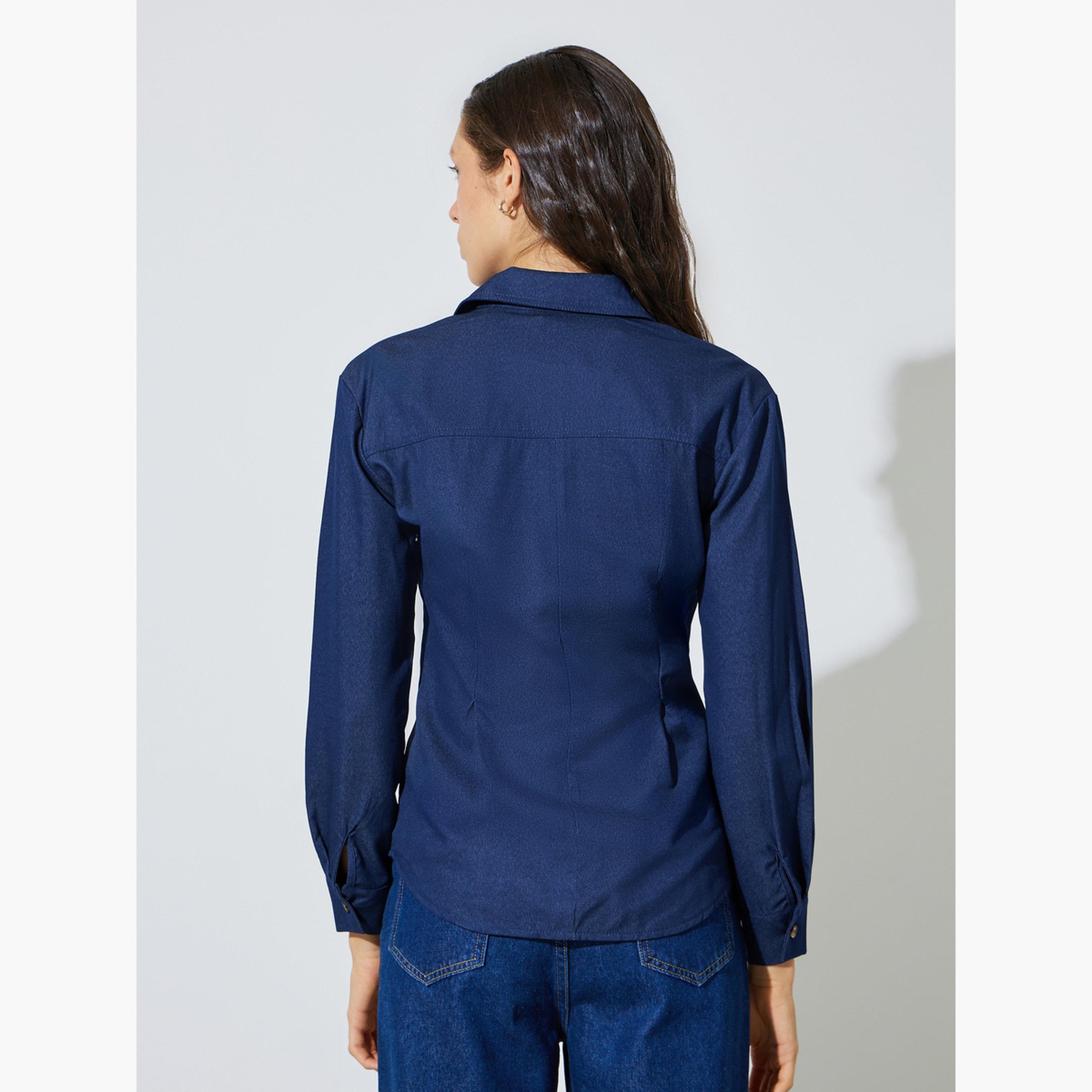 بلوزة دنيم بأكمام طويلة بتفاصيل كسر-women-clothing-shirtsandblouses-shirts-image-4