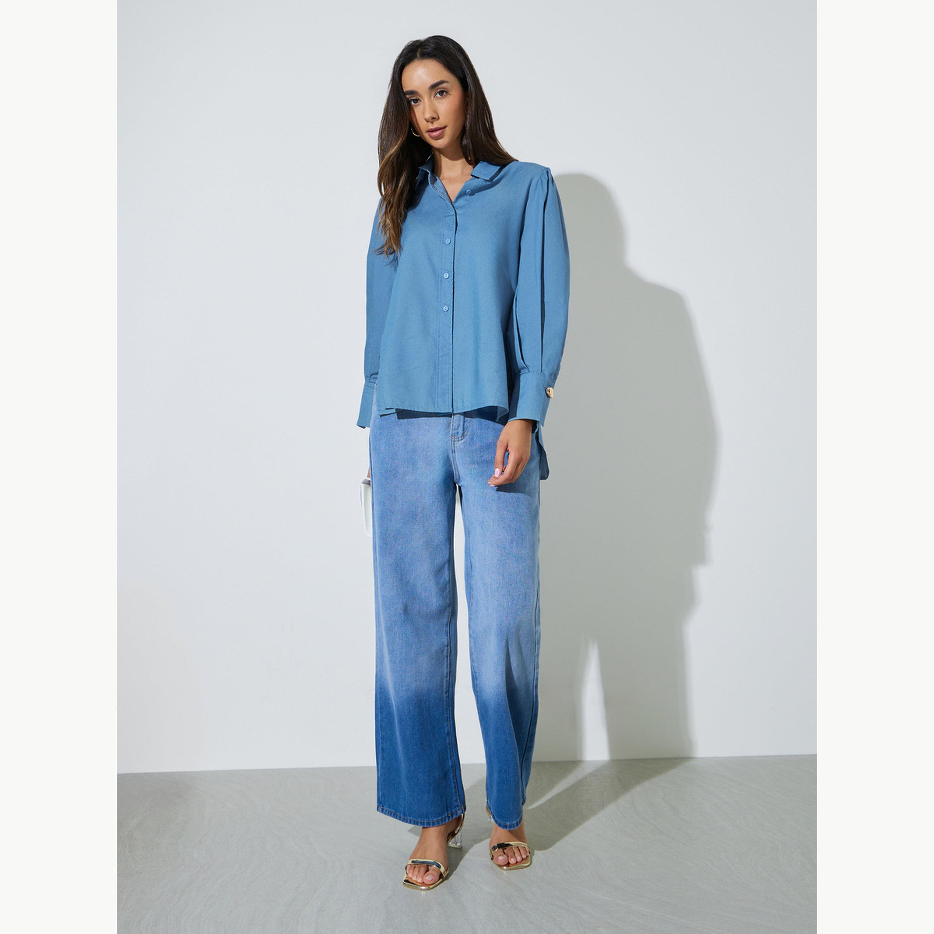 بلوزة طويلة بتفاصيل أزرار معدنية-women-clothing-shirtsandblouses-shirts-image-2