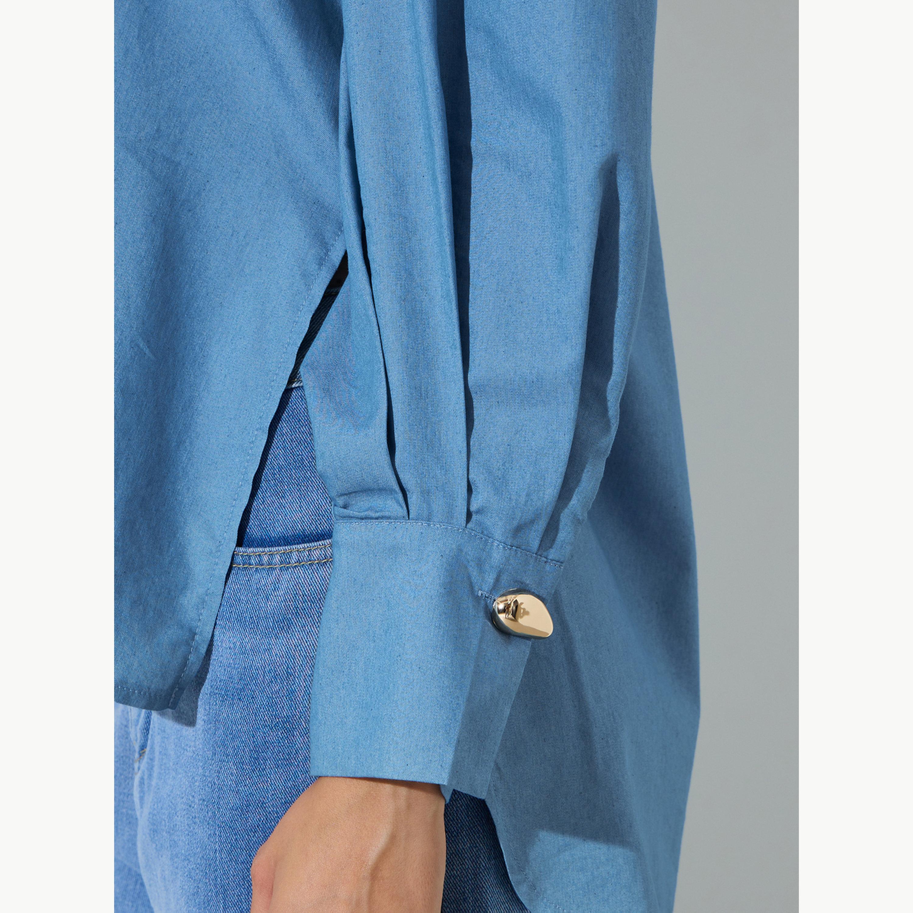 بلوزة طويلة بتفاصيل أزرار معدنية-women-clothing-shirtsandblouses-shirts-image-3