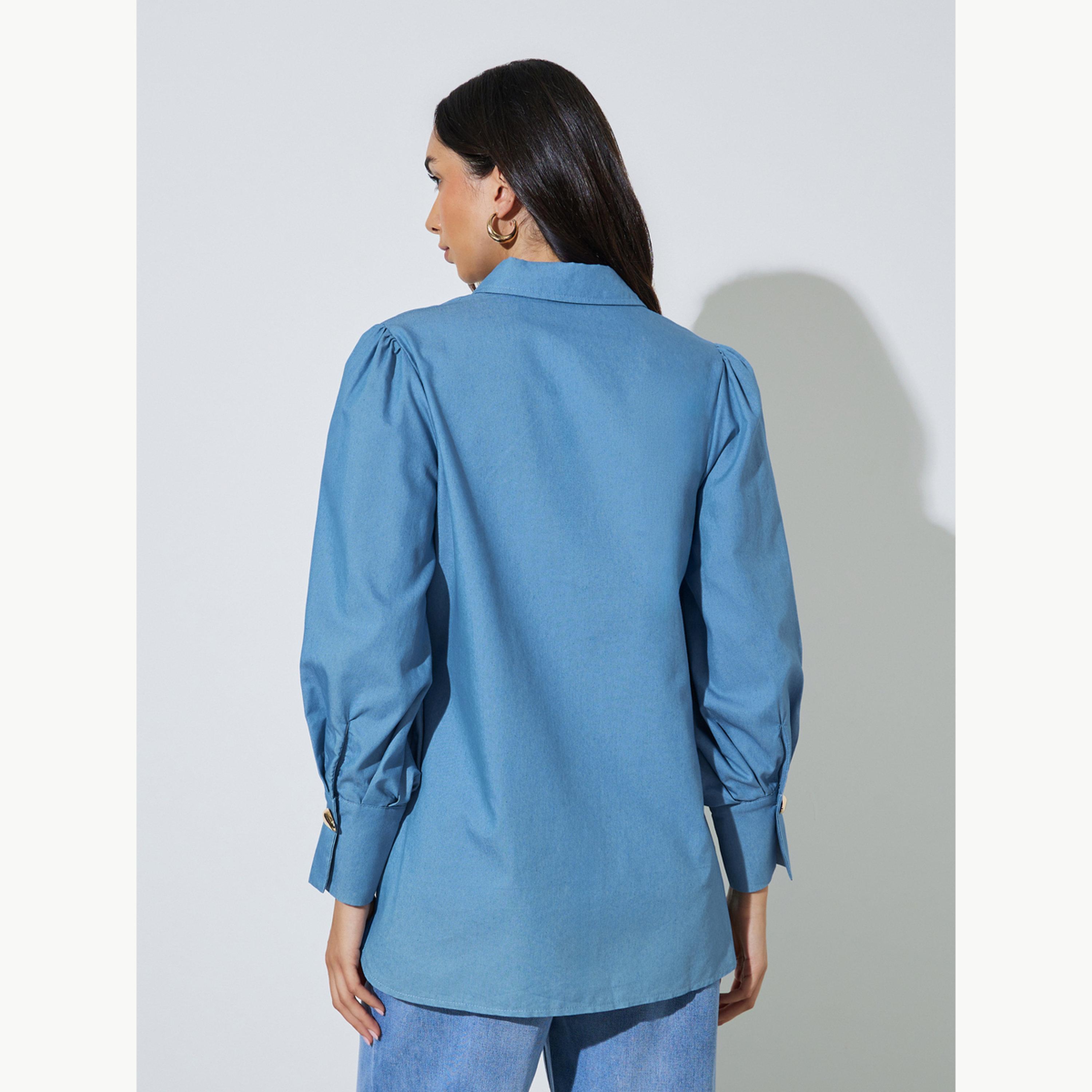 بلوزة طويلة بتفاصيل أزرار معدنية-women-clothing-shirtsandblouses-shirts-image-4