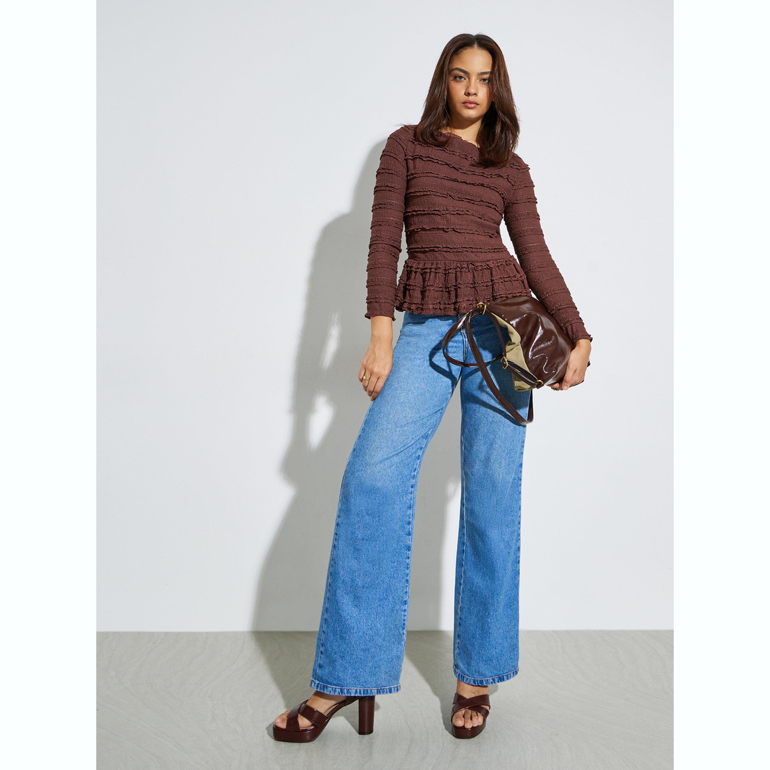 Styli Textured Boat Neck Peplum Top-women-clothing-shirtsandblouses-blouses-image-2