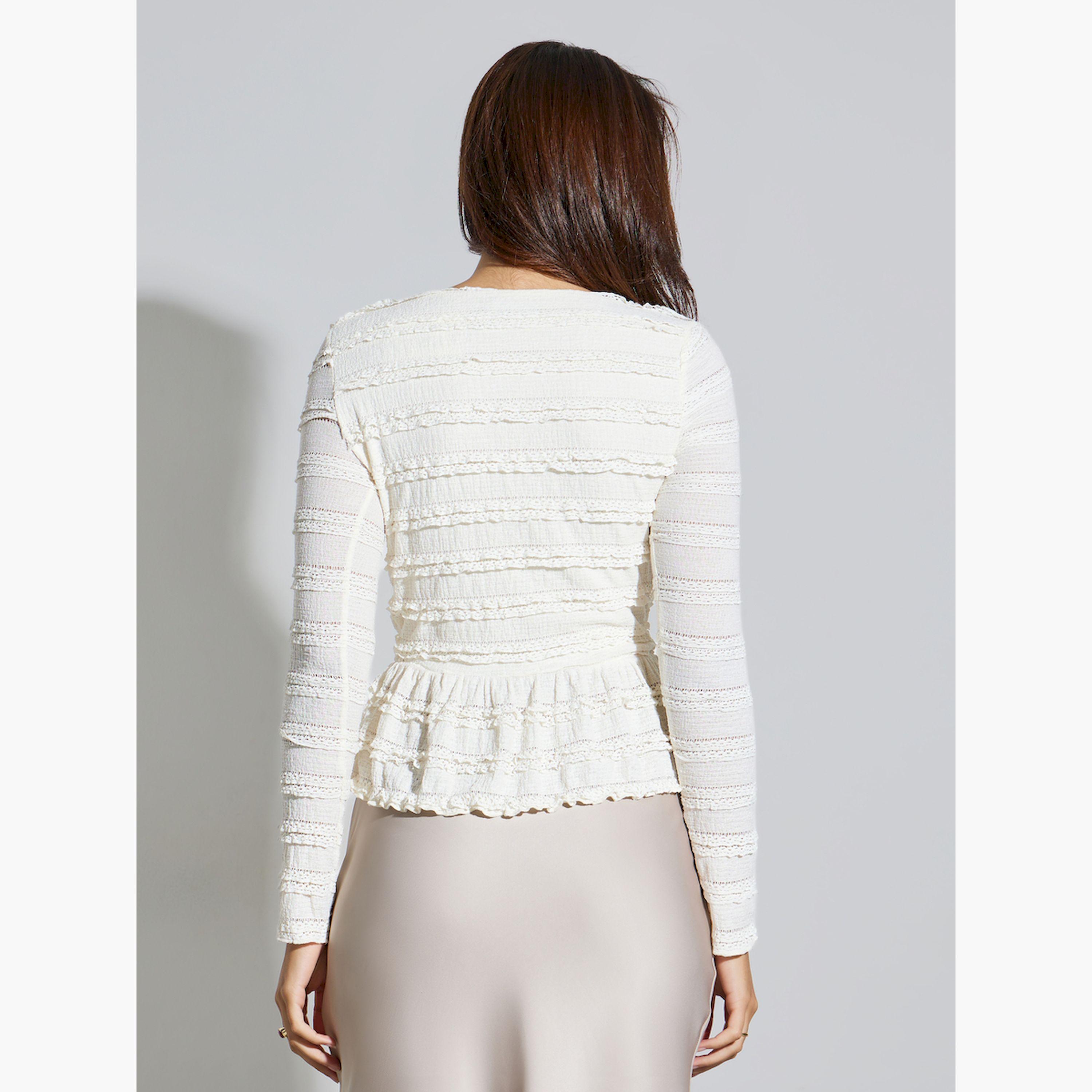 Styli Off White Textured Boat Neck Peplum Top-women-clothing-shirtsandblouses-blouses-image-3