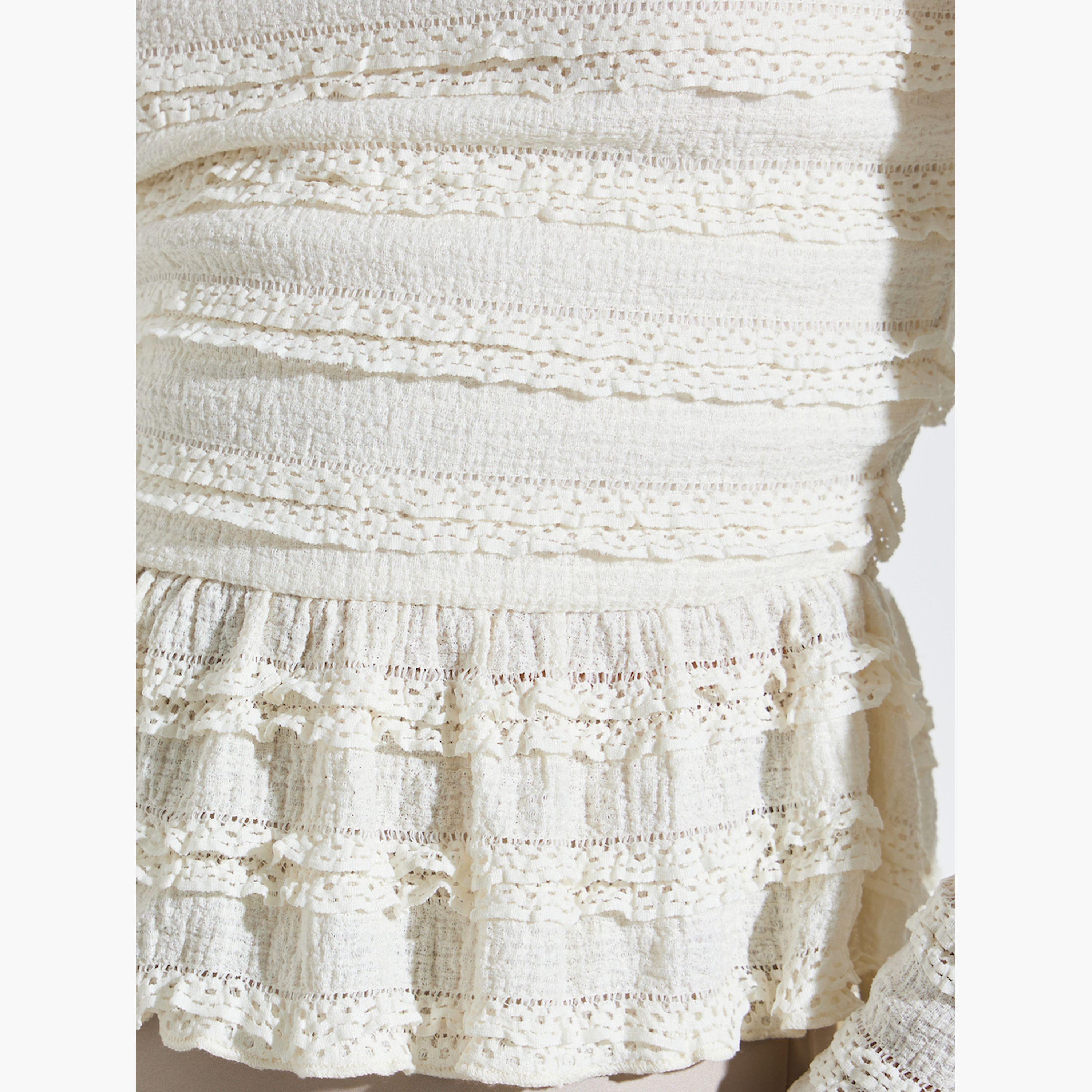 Styli Off White Textured Boat Neck Peplum Top-women-clothing-shirtsandblouses-blouses-image-4
