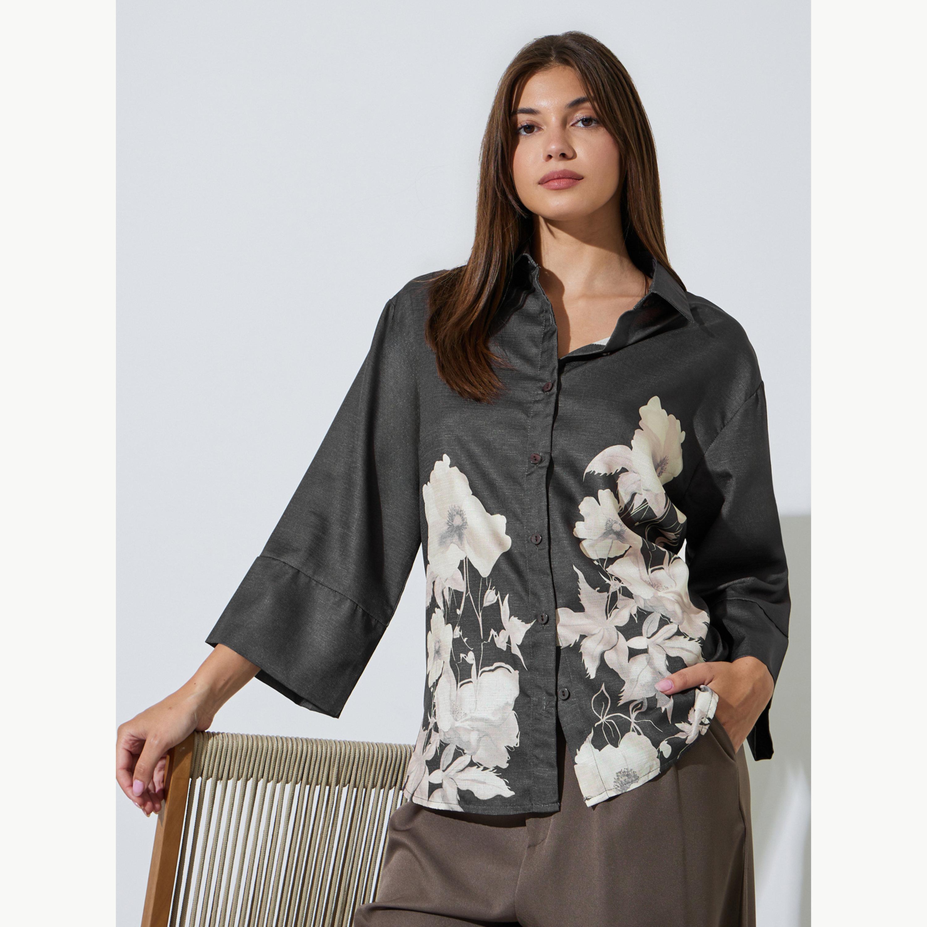 بلوزة بطبعة زهور وأكمام بطول 3/4-women-clothing-shirtsandblouses-shirts-image-3