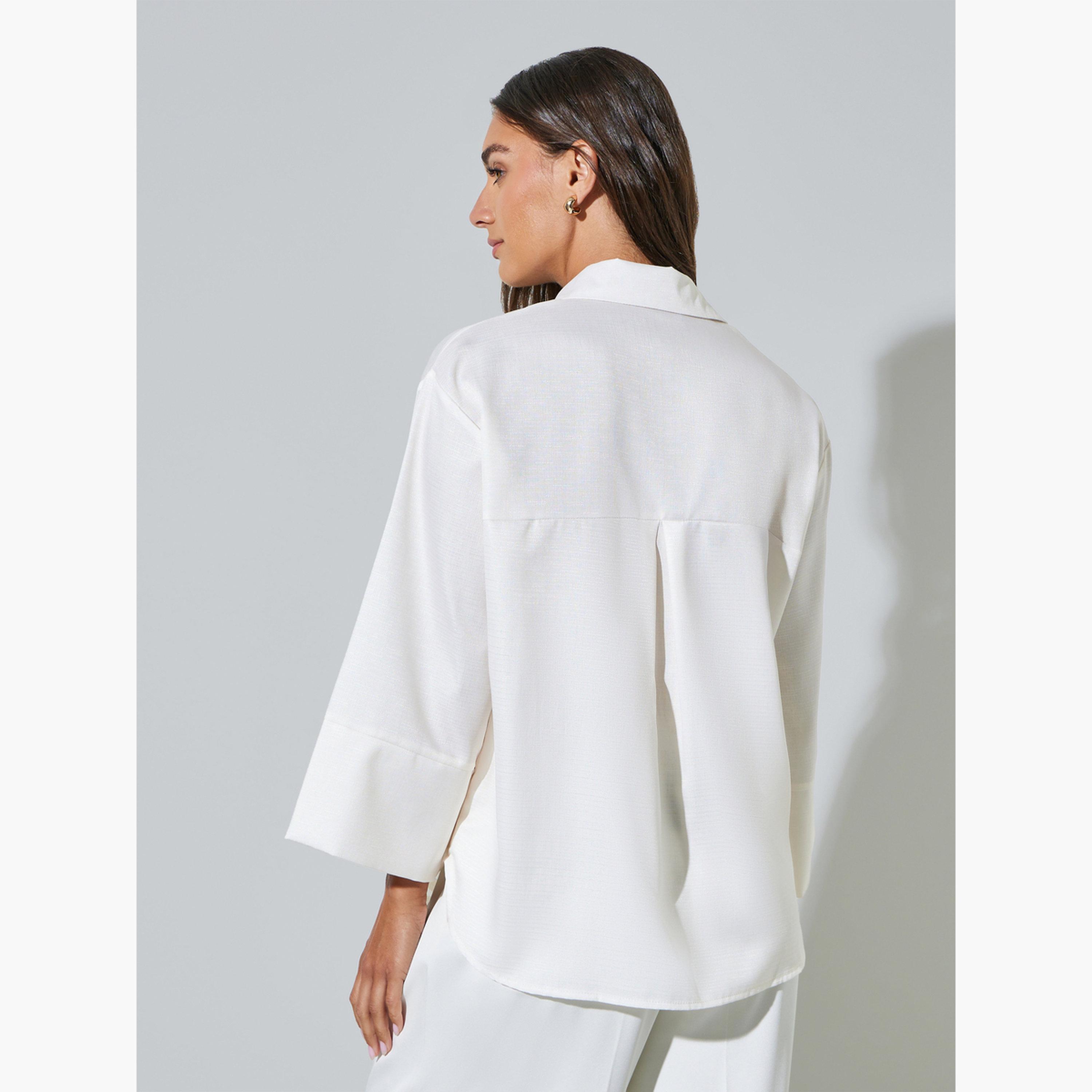 Styli Off White Floral Print 3/4 Sleeve Shirt-women-clothing-shirtsandblouses-shirts-image-3