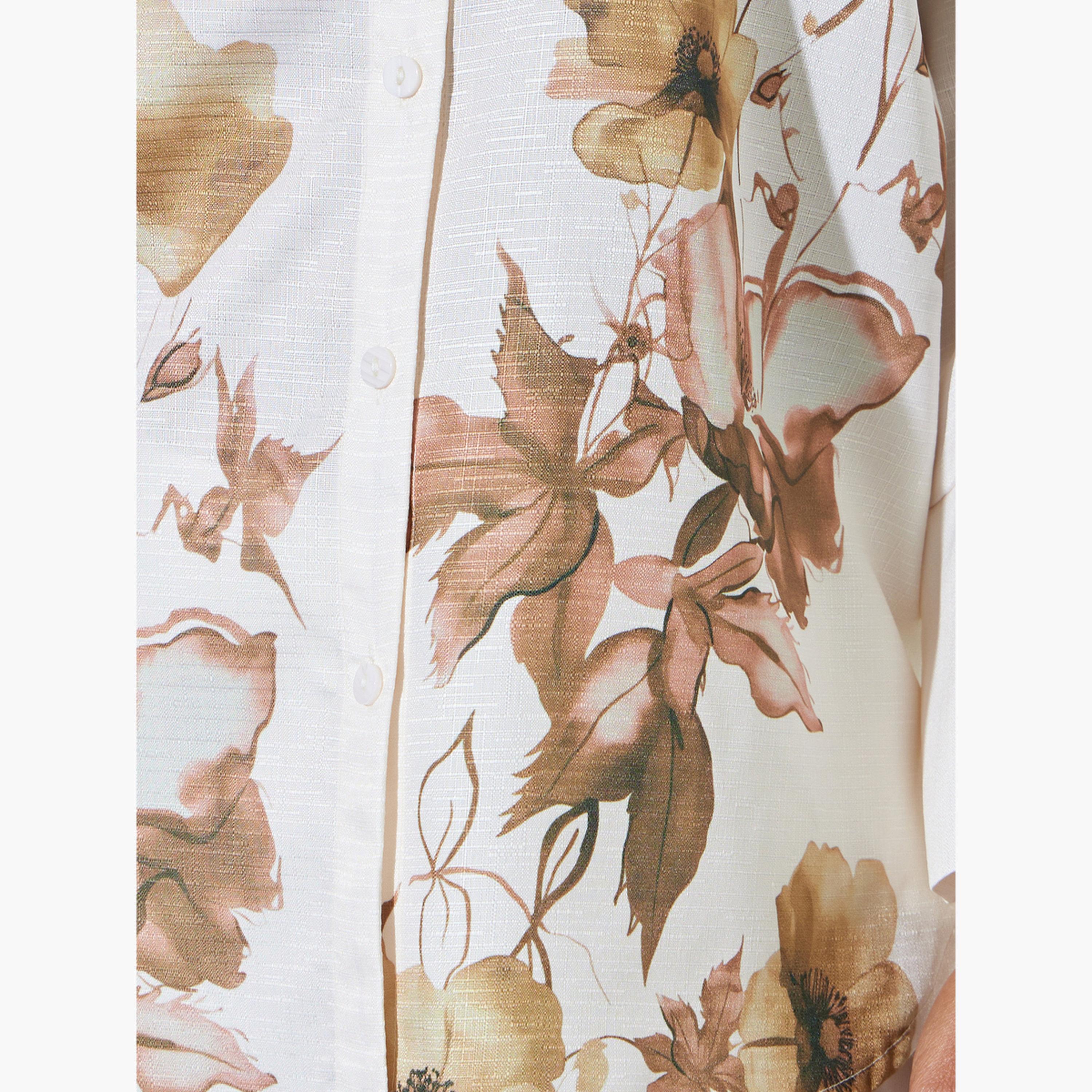 Styli Off White Floral Print 3/4 Sleeve Shirt-women-clothing-shirtsandblouses-shirts-image-4