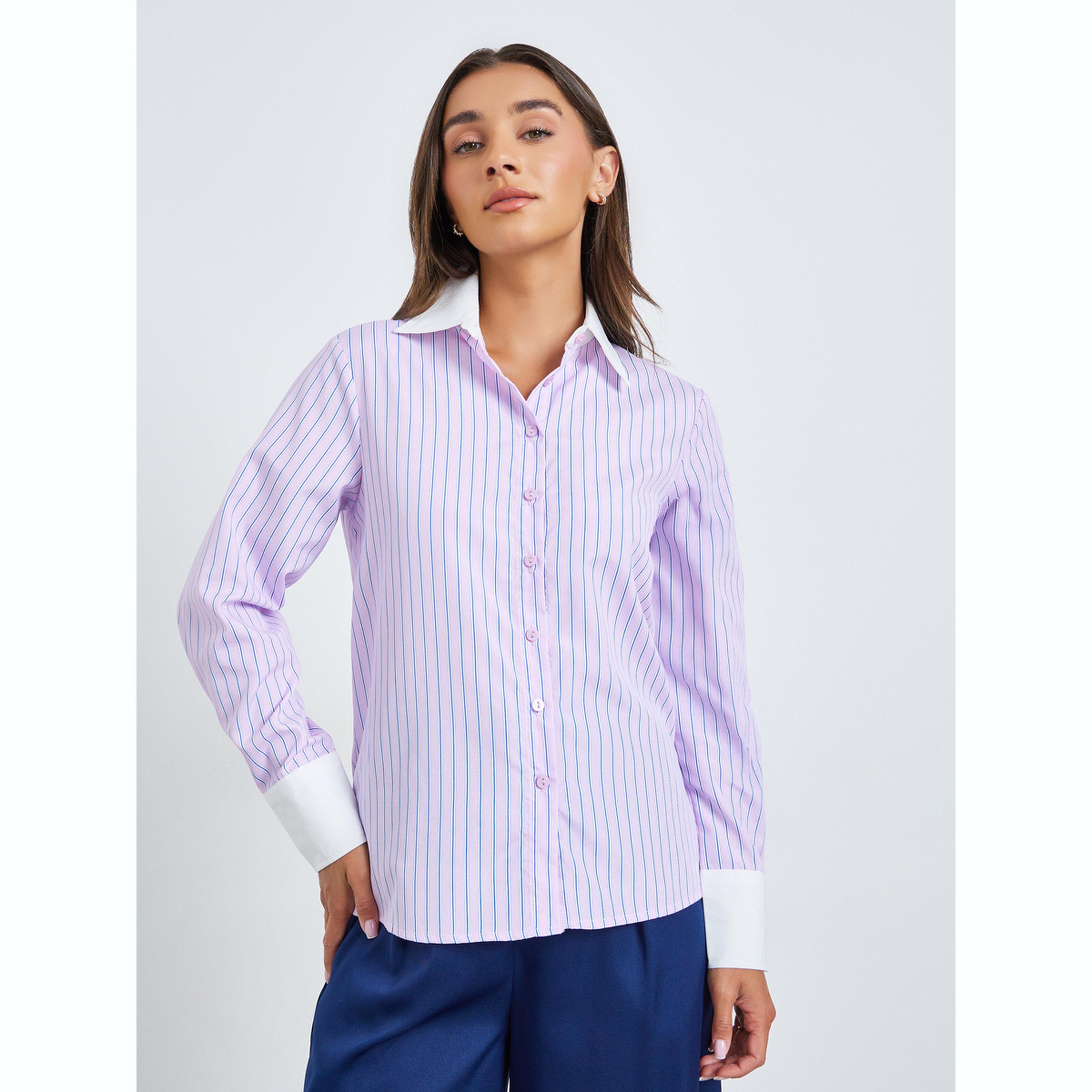 بلوزة مقلمة بأساور متباينة-women-clothing-shirtsandblouses-shirts-image-1