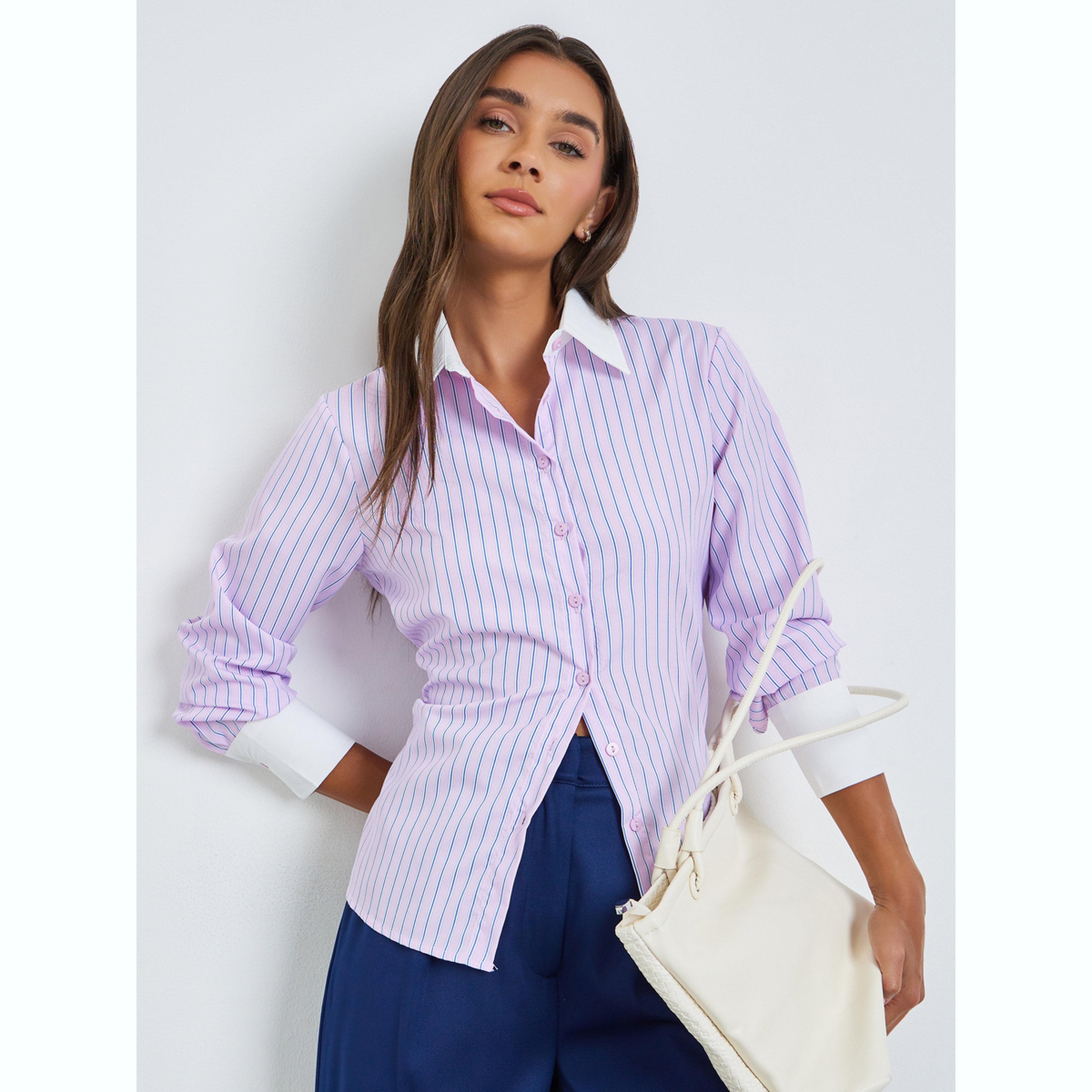 بلوزة مقلمة بأساور متباينة-women-clothing-shirtsandblouses-shirts-image-3