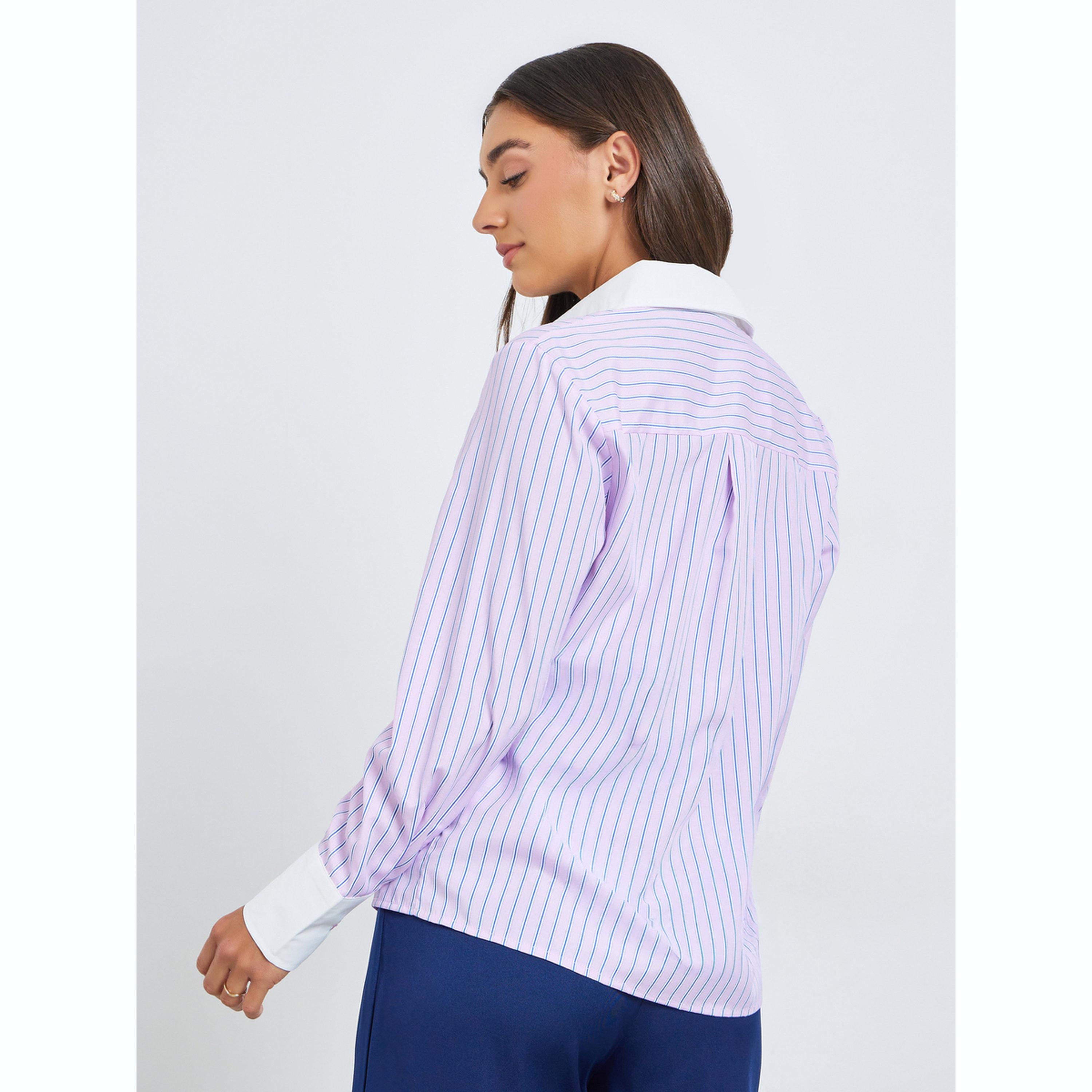 بلوزة مقلمة بأساور متباينة-women-clothing-shirtsandblouses-shirts-image-4