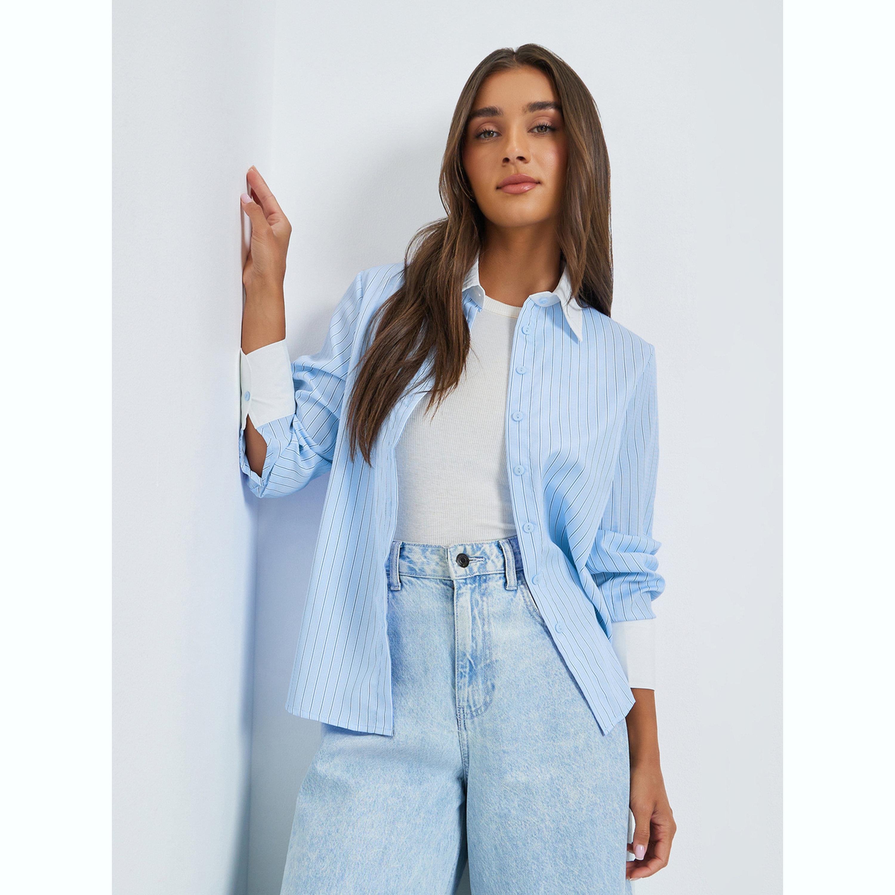 بلوزة مقلمة بأساور متباينة-women-clothing-shirtsandblouses-shirts-image-3