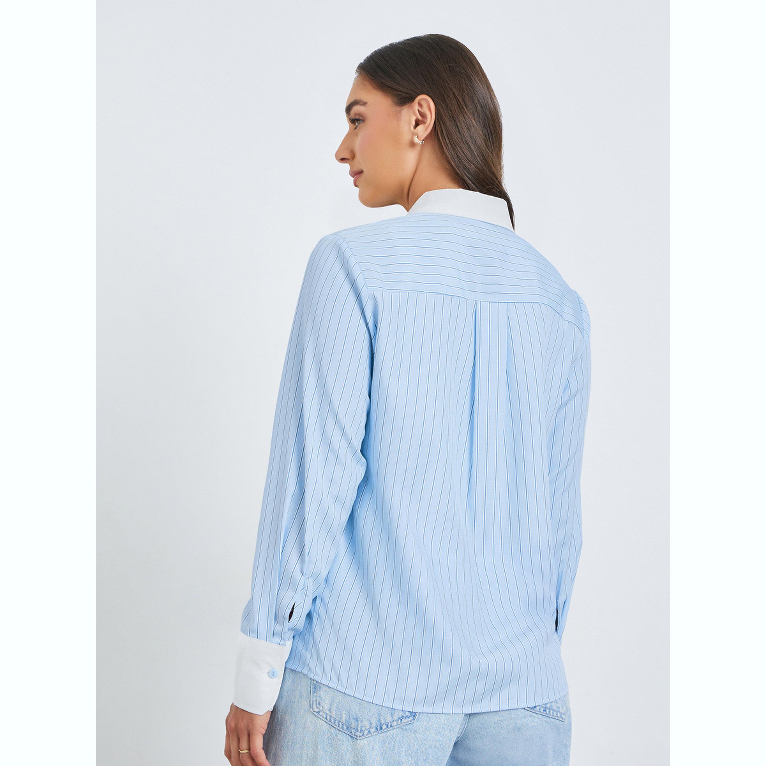 بلوزة مقلمة بأساور متباينة-women-clothing-shirtsandblouses-shirts-image-4