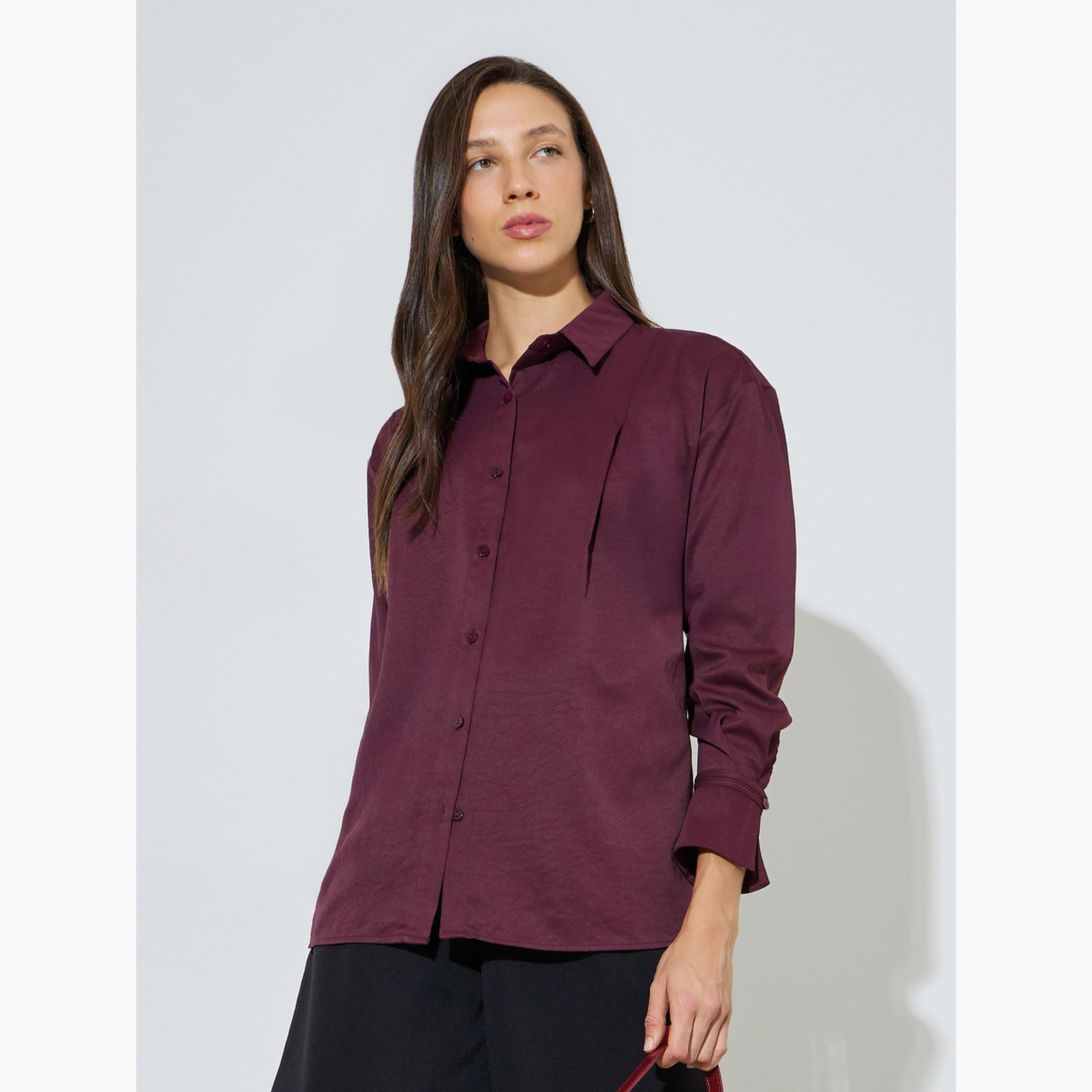 ستايلي - قميص طويل الأكمام بلون برغندي-women-clothing-shirtsandblouses-shirts-image-1