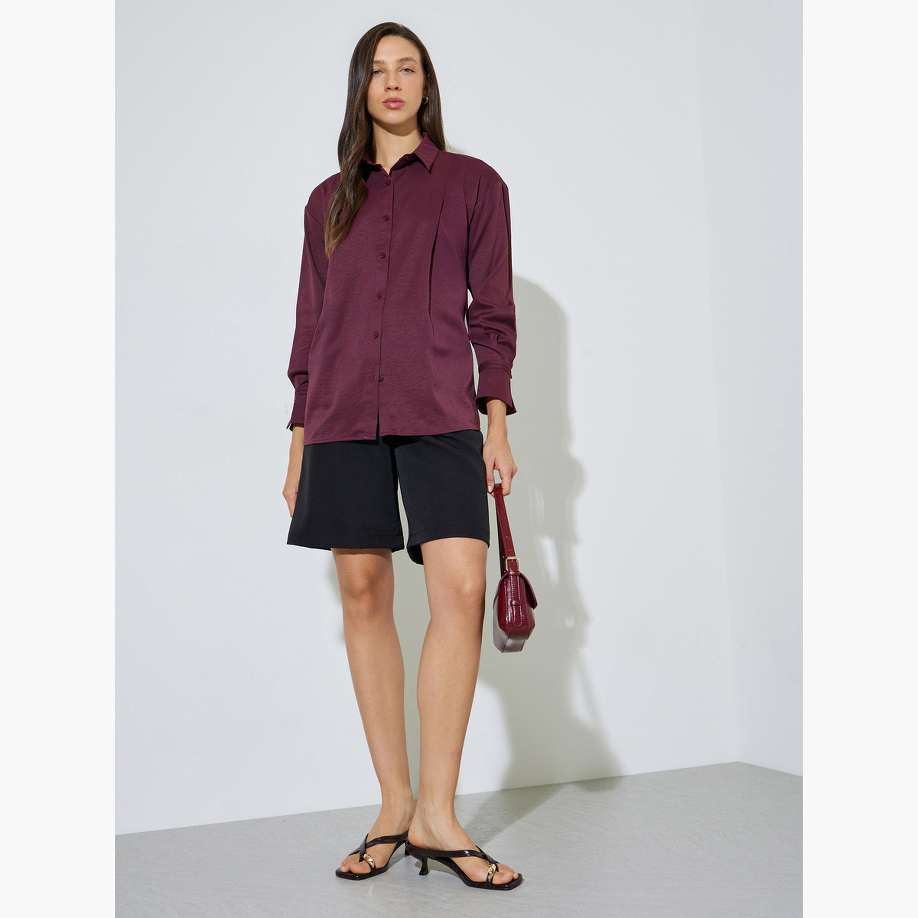 ستايلي - قميص طويل الأكمام بلون برغندي-women-clothing-shirtsandblouses-shirts-image-2