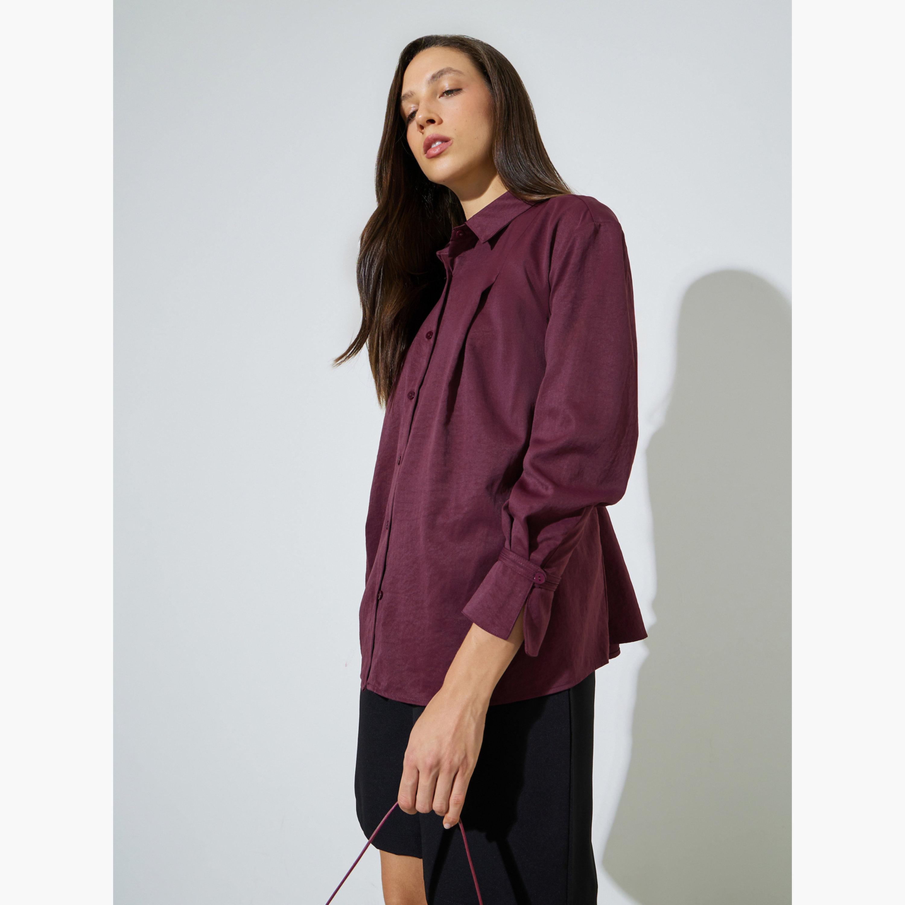 ستايلي - قميص طويل الأكمام بلون برغندي-women-clothing-shirtsandblouses-shirts-image-3