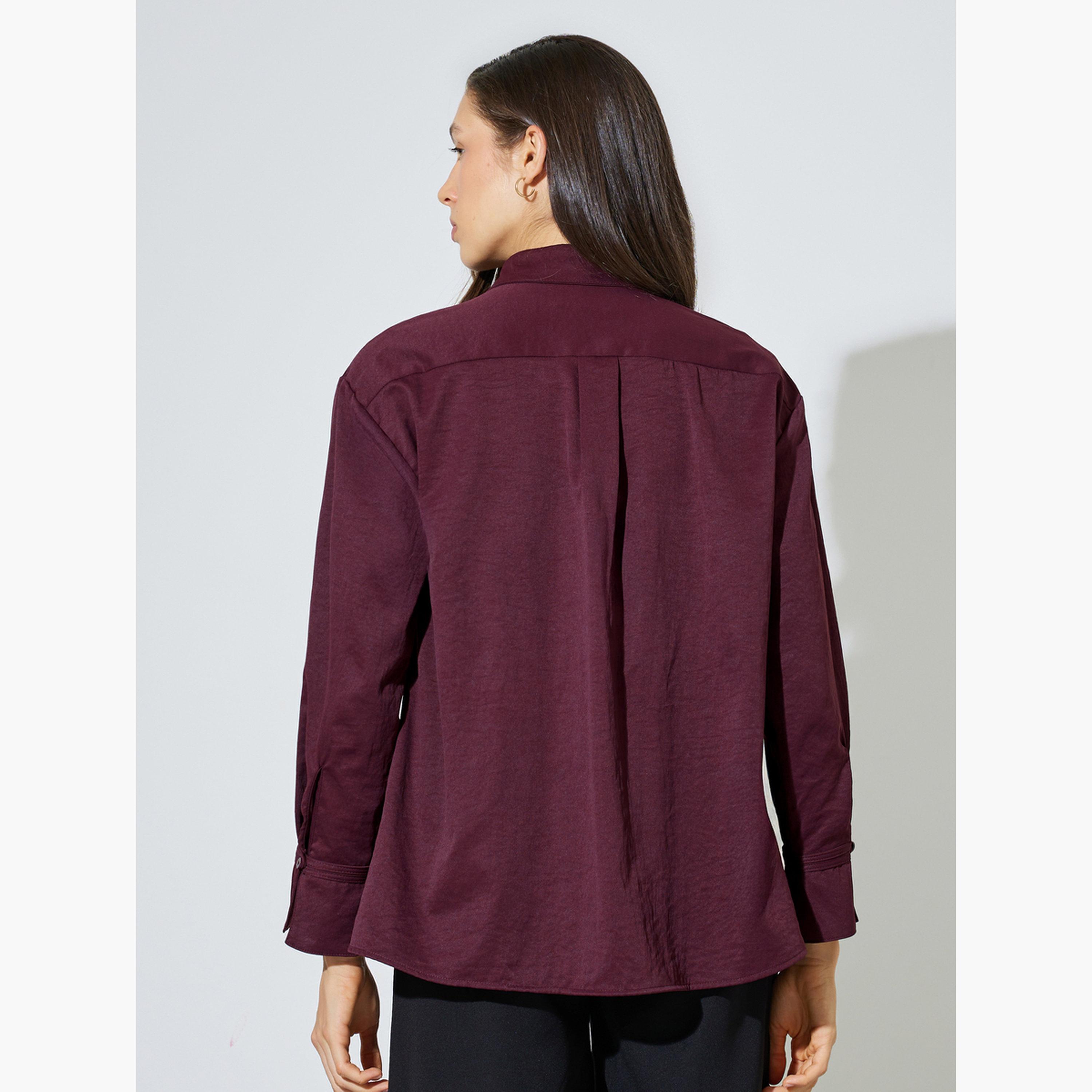 ستايلي - قميص طويل الأكمام بلون برغندي-women-clothing-shirtsandblouses-shirts-image-4