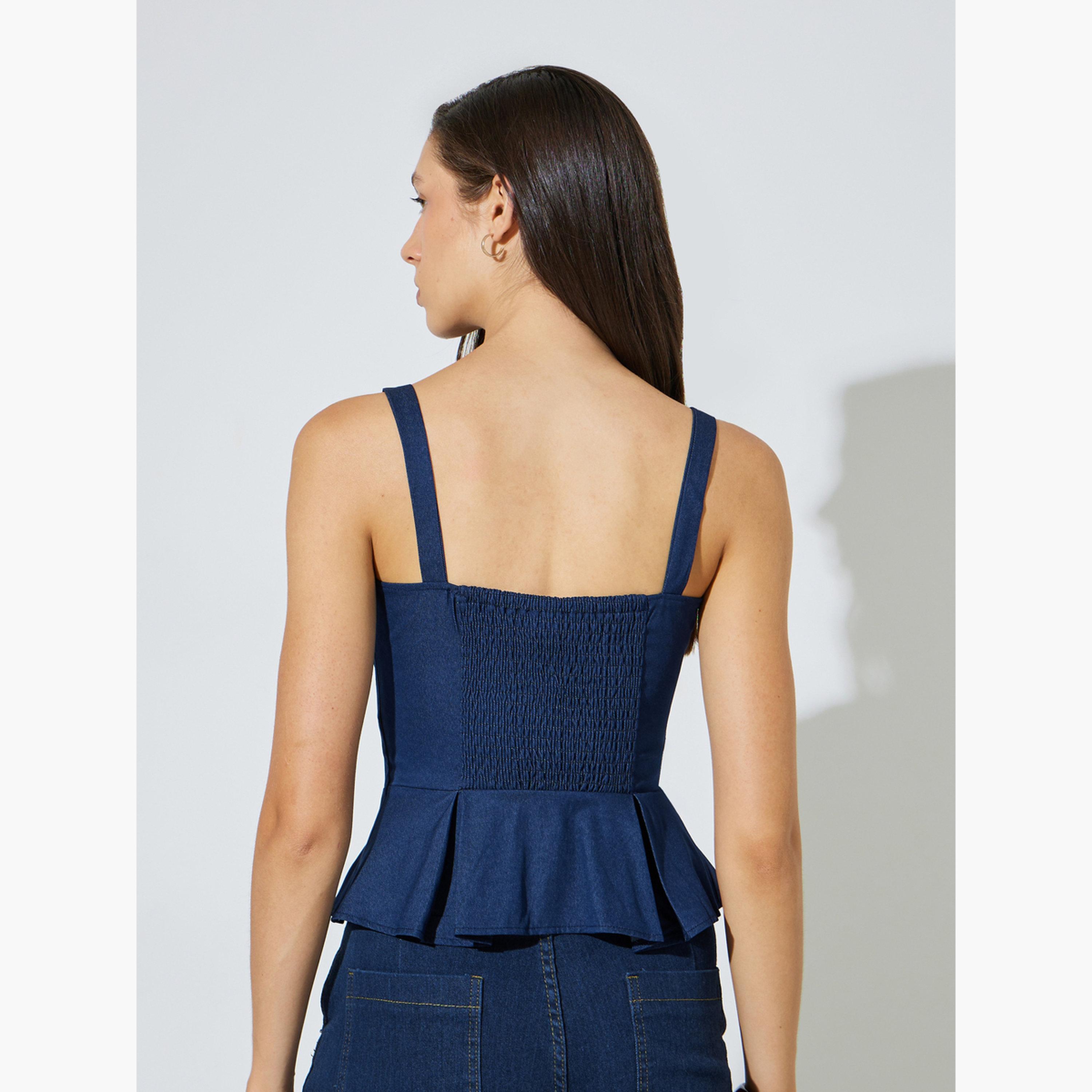 Styli Dark Blue Sleeveless Peplum Denim Top-women-clothing-shirtsandblouses-blouses-image-4