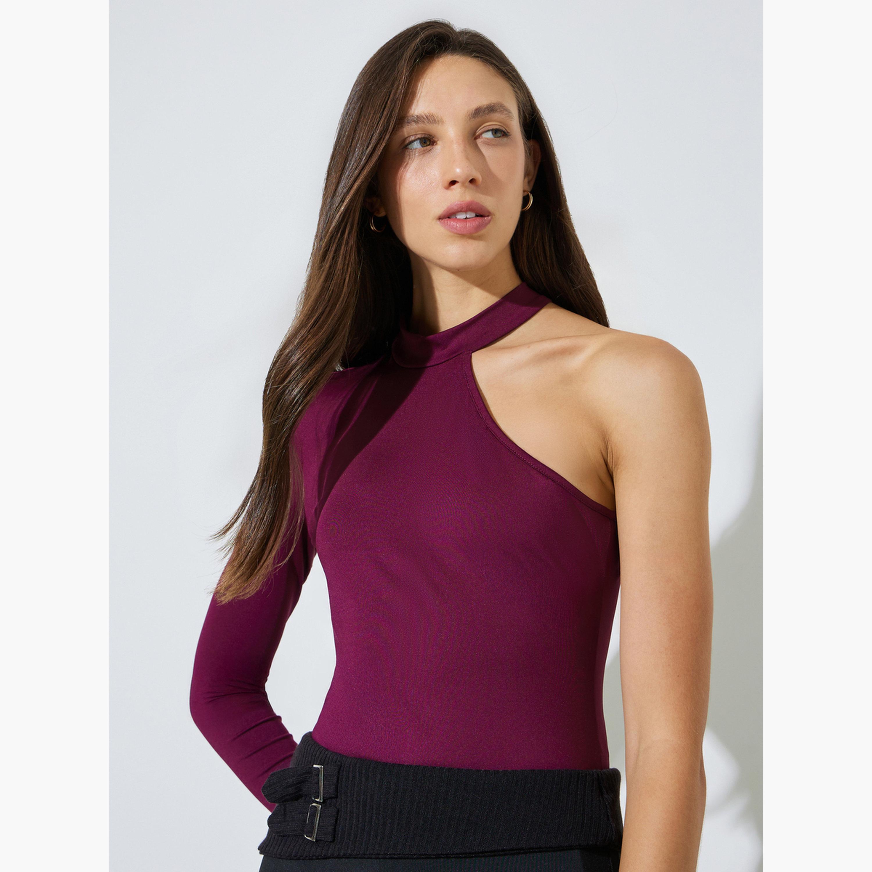 ستايلي - بدلة جسم أرجوانية بأكمام واحدة وفتحات-women-clothing-shirtsandblouses-blouses-image-1