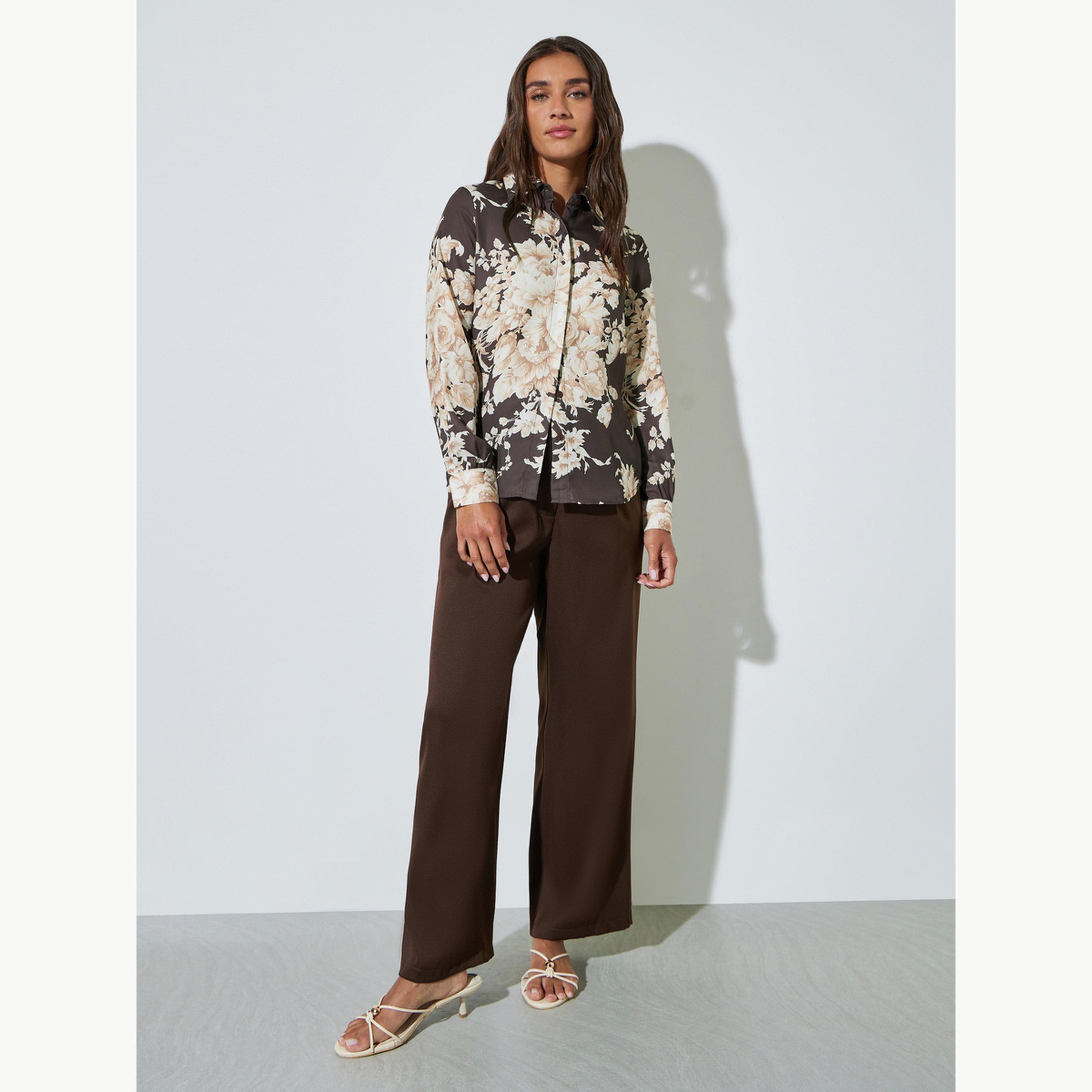 Styli Brown Floral Print Long Sleeve Shirt-women-clothing-shirtsandblouses-shirts-image-2
