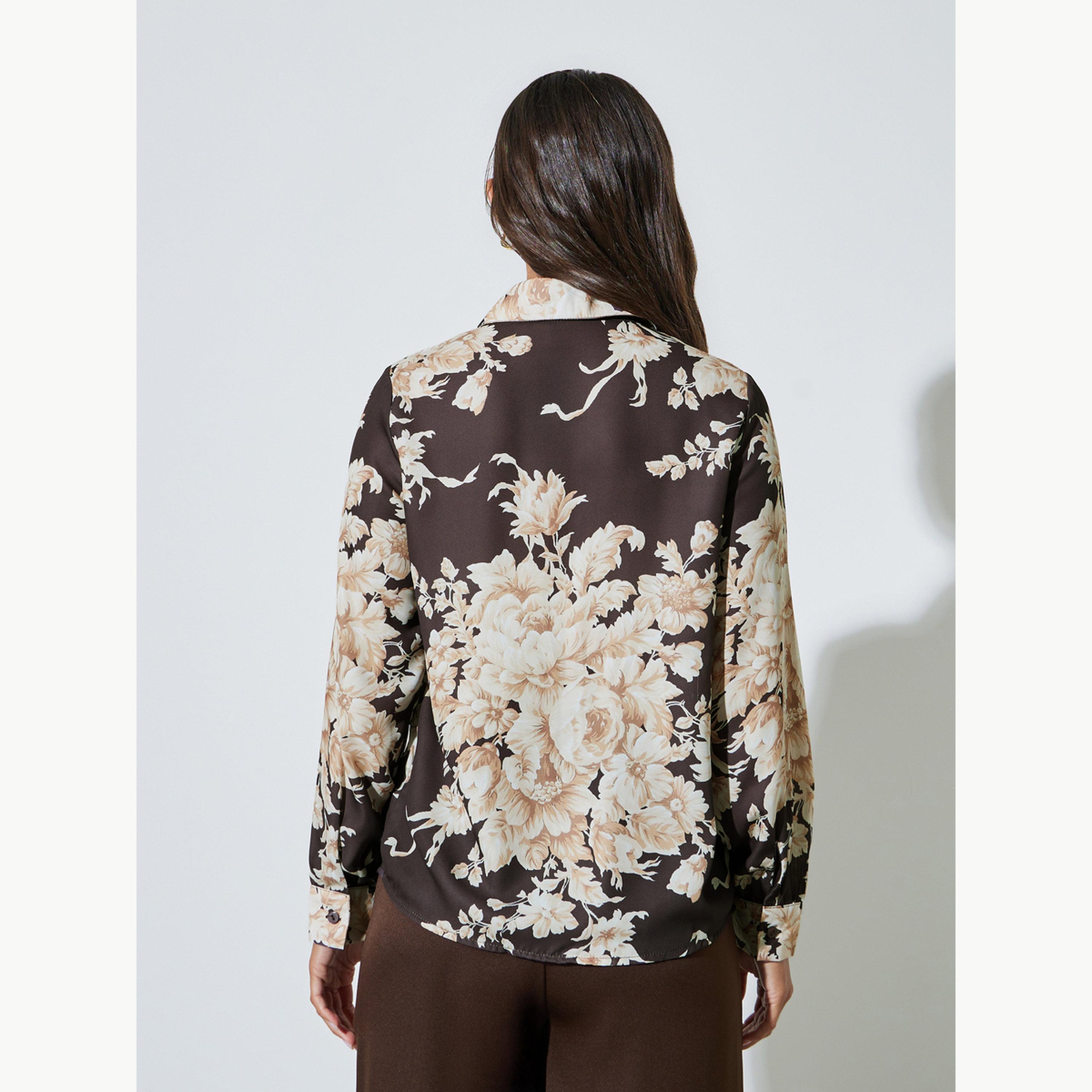 Styli Brown Floral Print Long Sleeve Shirt-women-clothing-shirtsandblouses-shirts-image-4