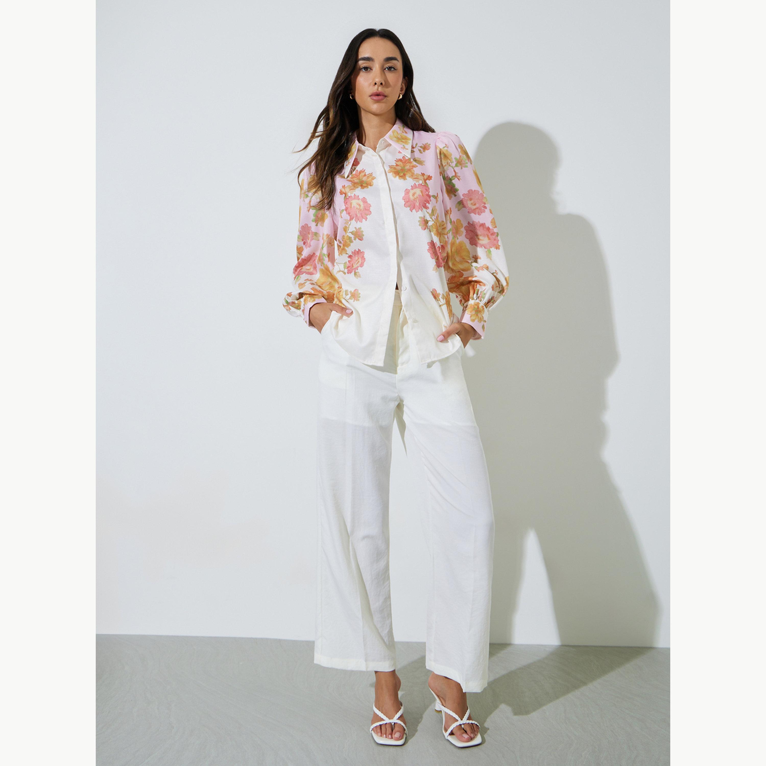 Styli Off White Placement Print Balloon Sleeve Shirt-women-clothing-shirtsandblouses-shirts-image-2