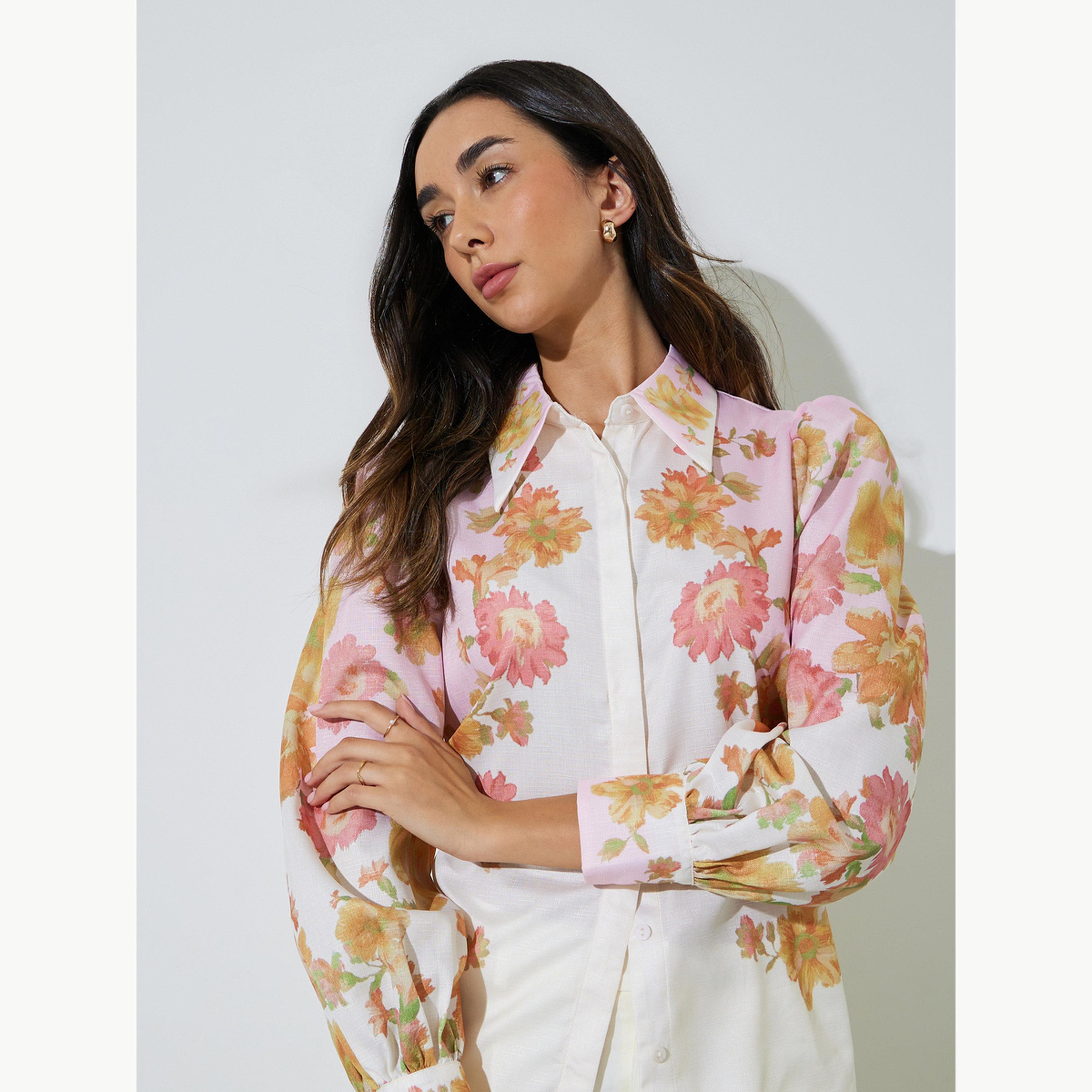 Styli Off White Placement Print Balloon Sleeve Shirt-women-clothing-shirtsandblouses-shirts-image-3