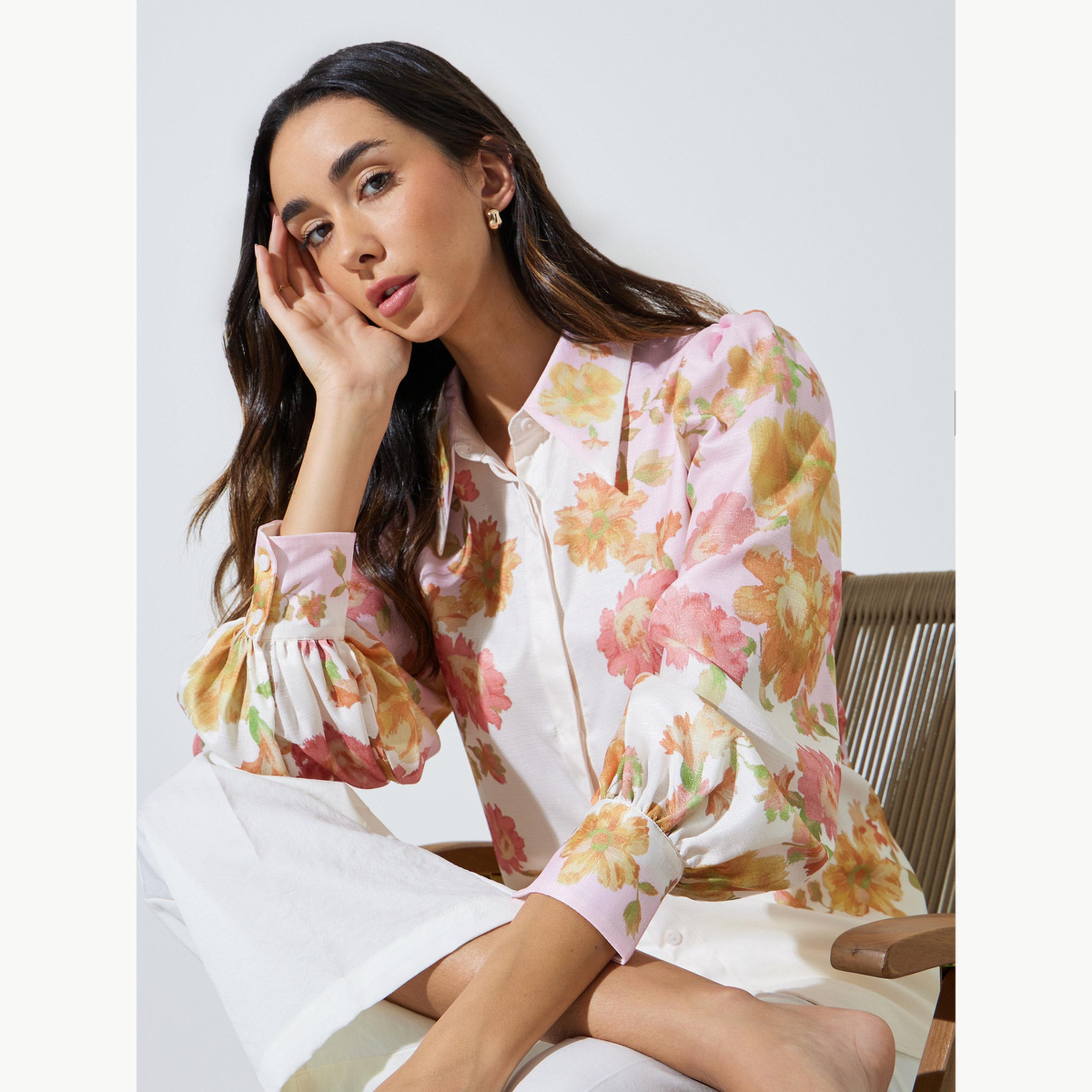 Styli Off White Placement Print Balloon Sleeve Shirt-women-clothing-shirtsandblouses-shirts-image-4