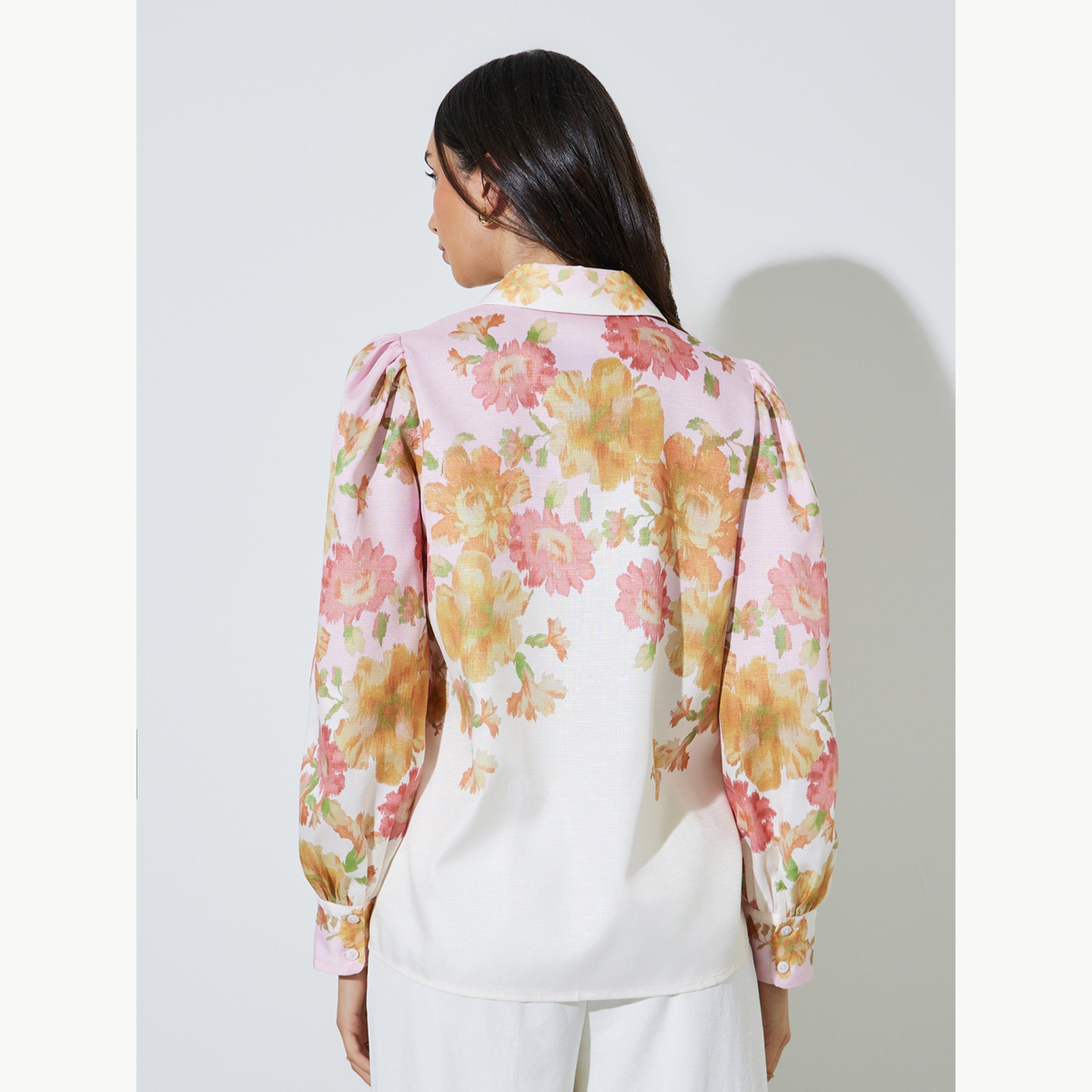 Styli Off White Placement Print Balloon Sleeve Shirt-women-clothing-shirtsandblouses-shirts-image-5