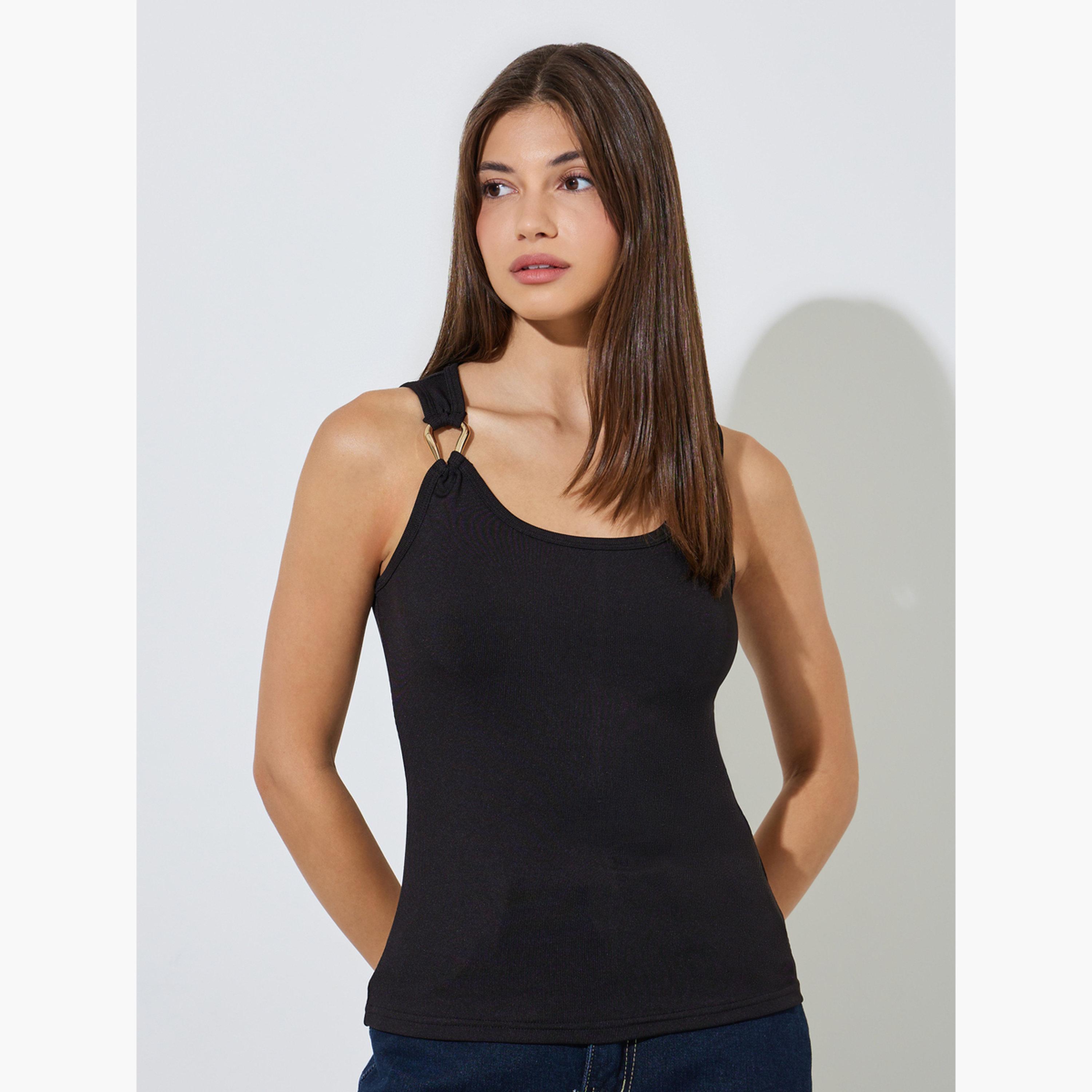Styli Black Metal Decor Detail Solid Vest-women-clothing-shirtsandblouses-blouses-image-1