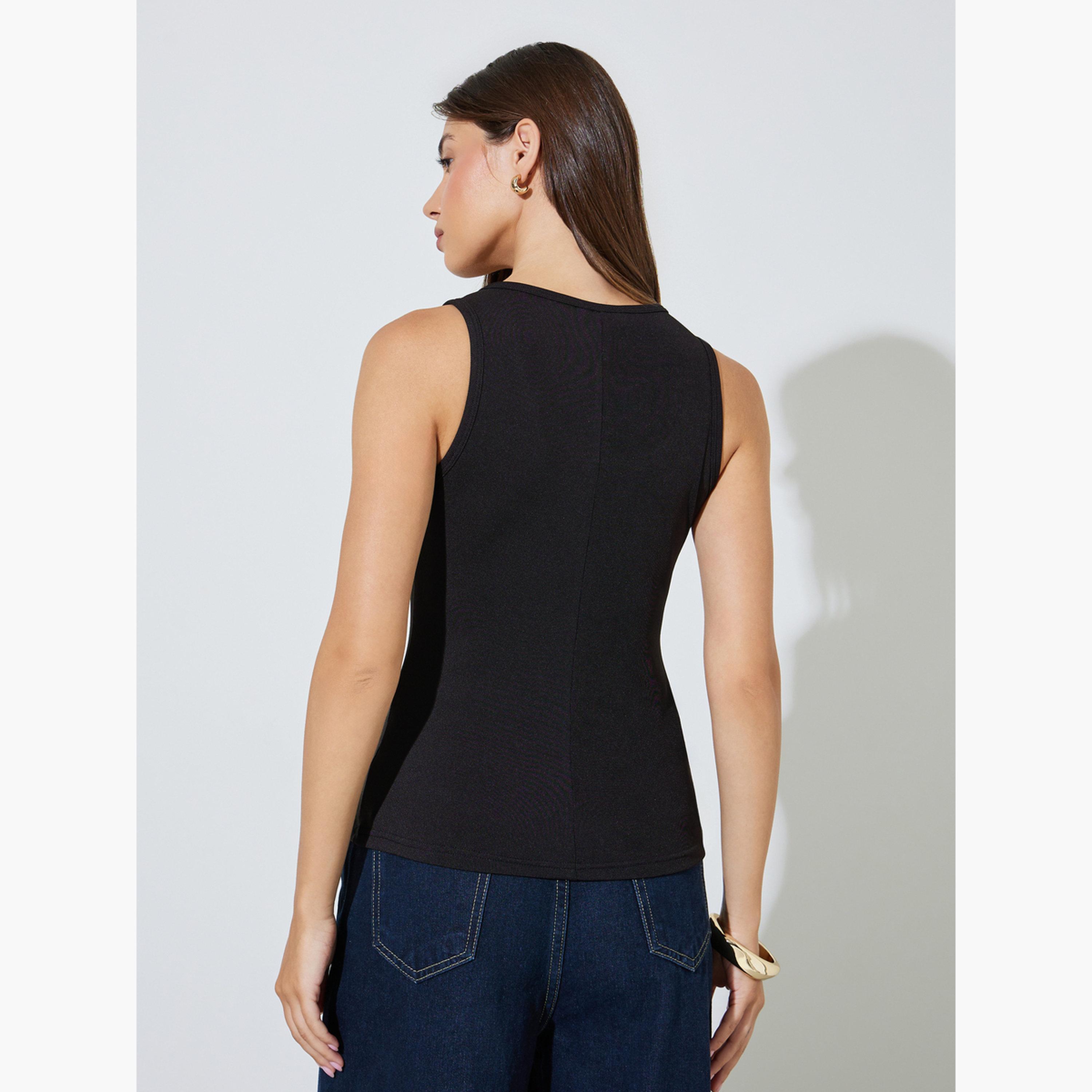 Styli Black Metal Decor Detail Solid Vest-women-clothing-shirtsandblouses-blouses-image-4