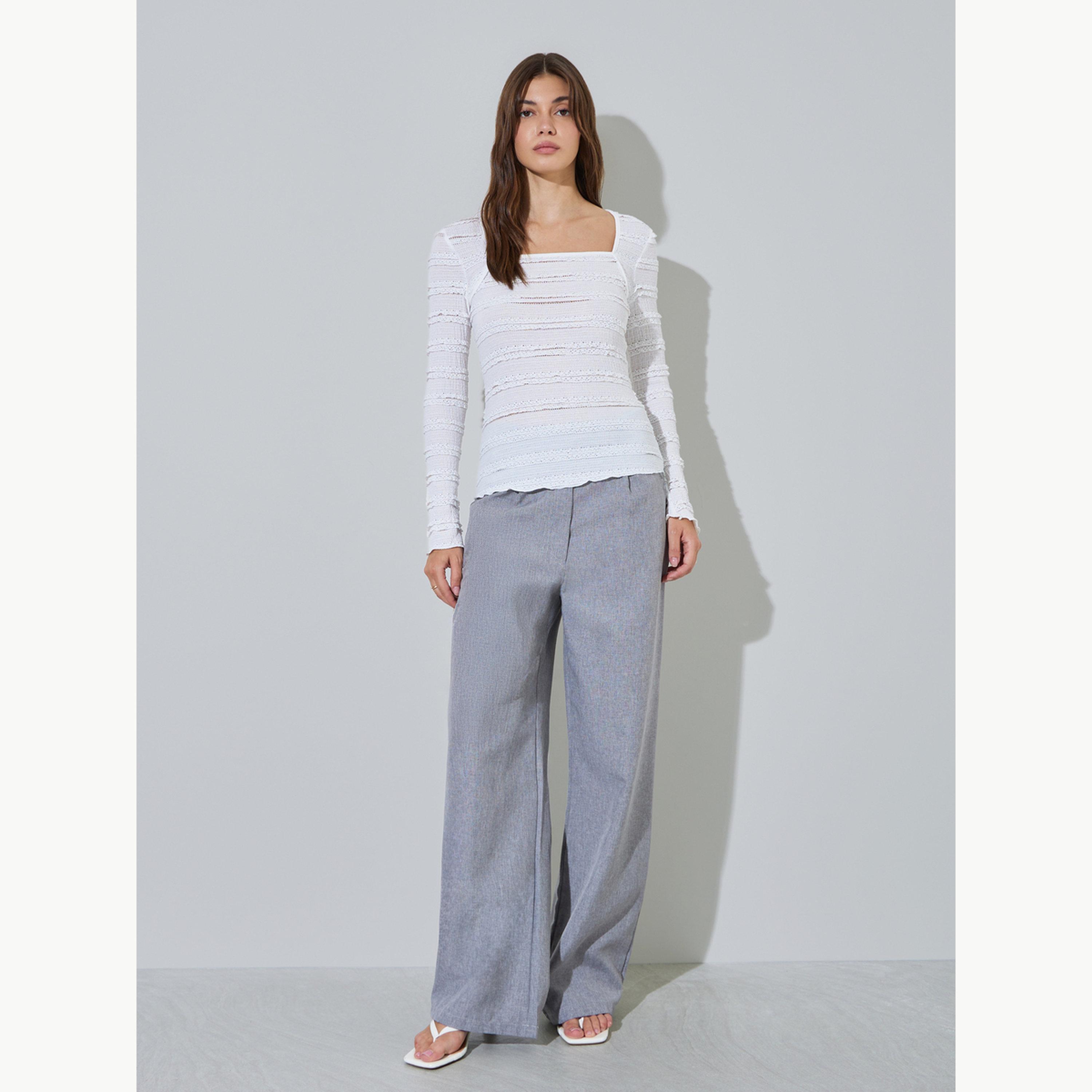 بلوزة محبوك بتفاصيل بارزة الملمس وياقة مربعة-women-clothing-shirtsandblouses-blouses-image-2