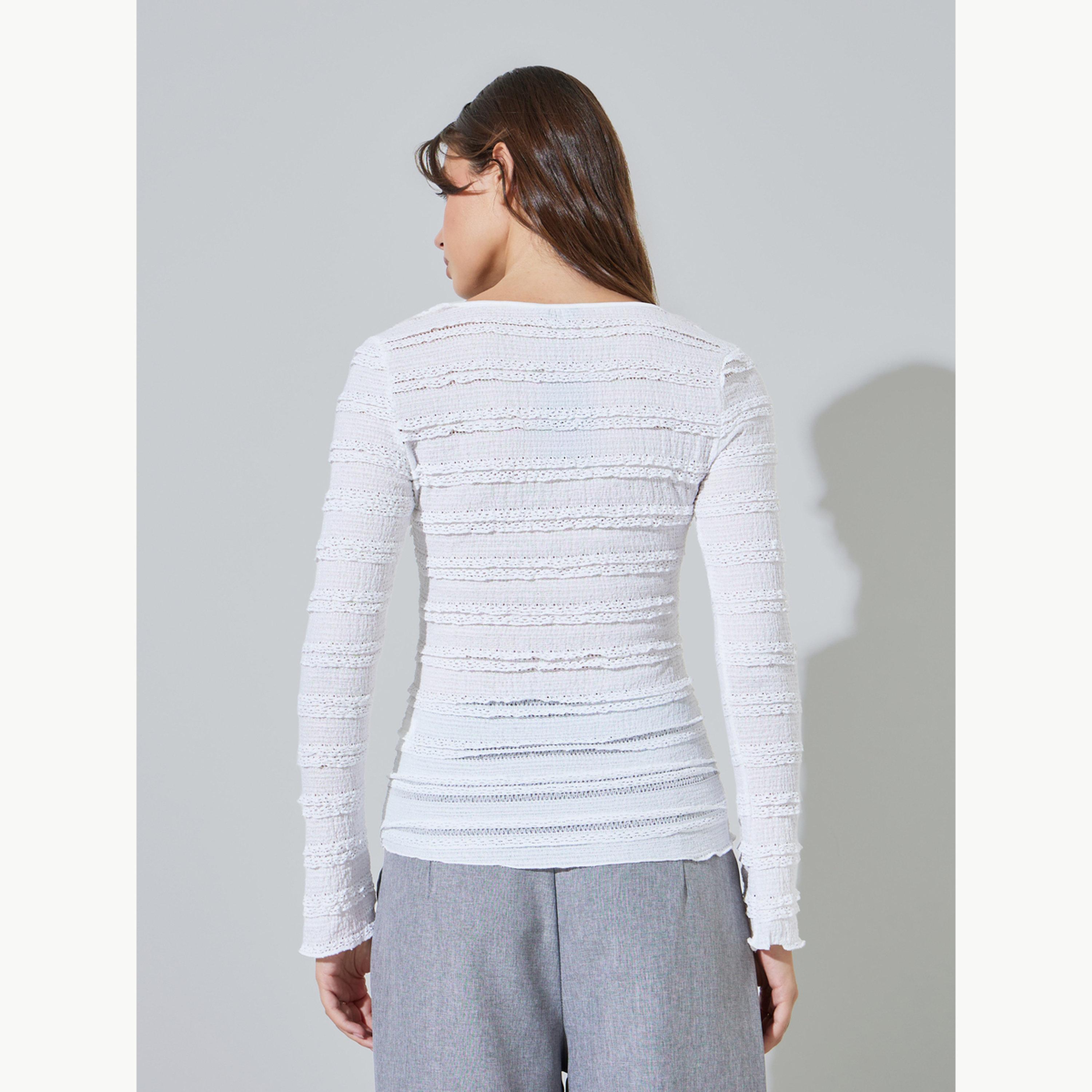بلوزة محبوك بتفاصيل بارزة الملمس وياقة مربعة-women-clothing-shirtsandblouses-blouses-image-3