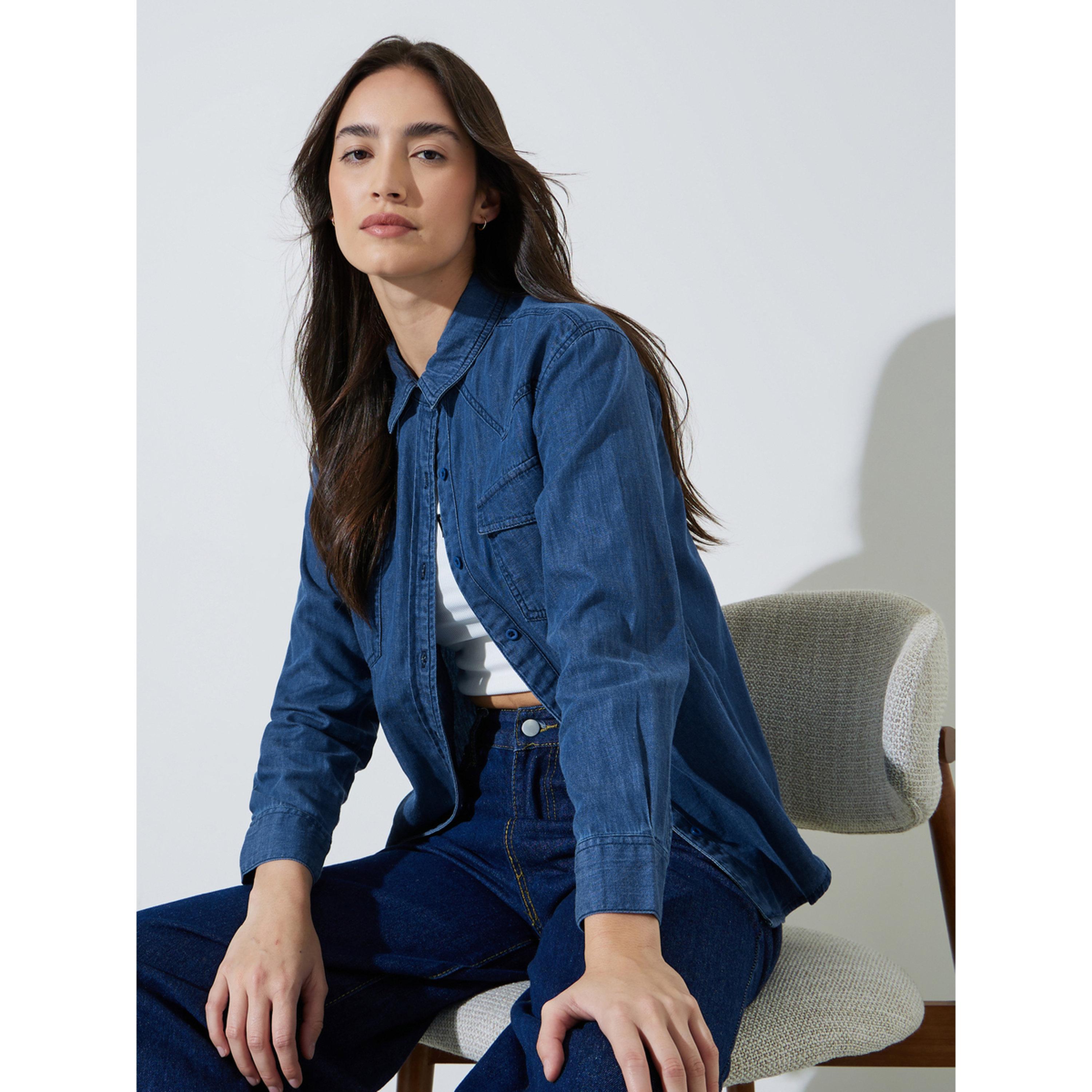 قميص دنيم قطن بجيوب وقصة مريحة-women-clothing-shirtsandblouses-shirts-image-4