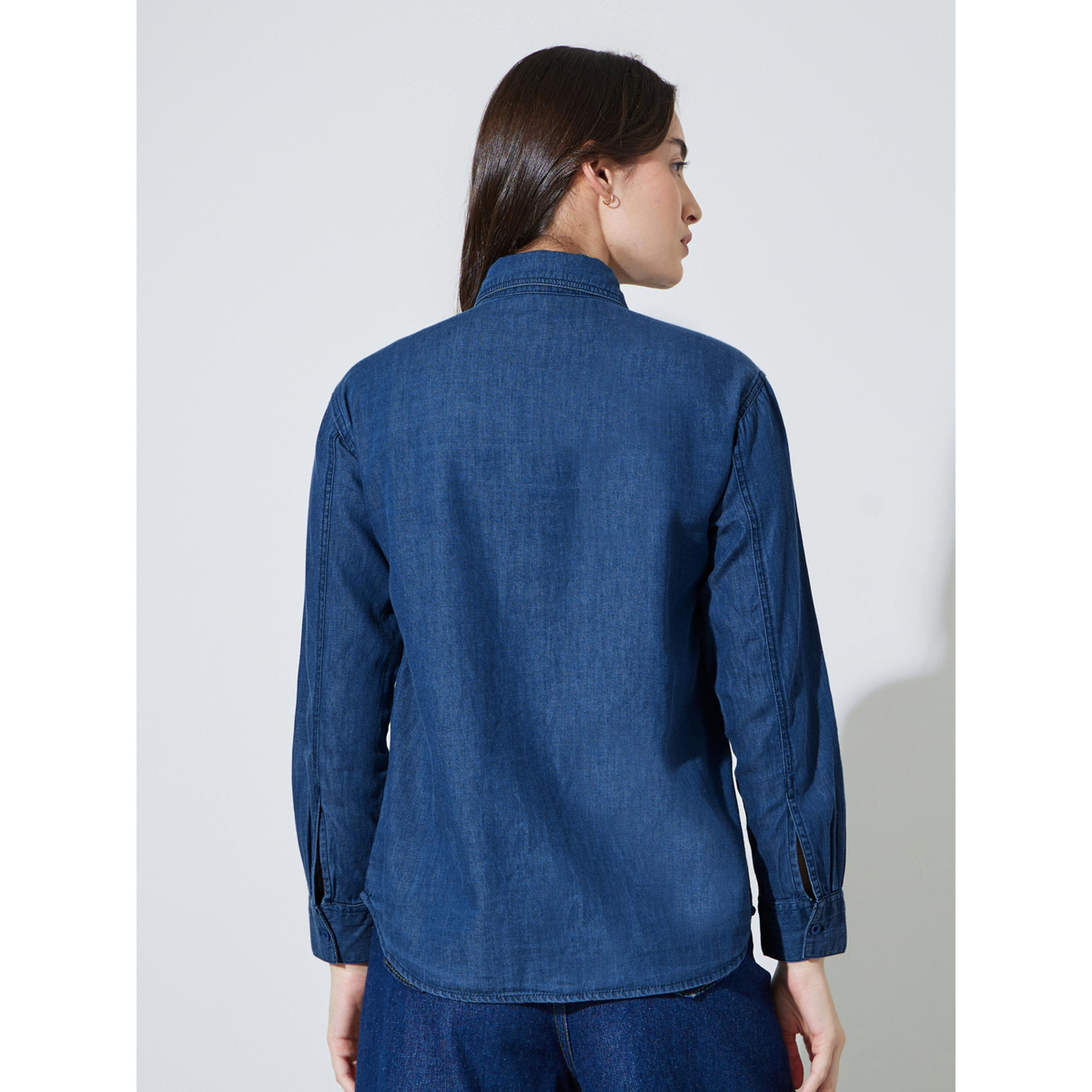 قميص دنيم قطن بجيوب وقصة مريحة-women-clothing-shirtsandblouses-shirts-image-5