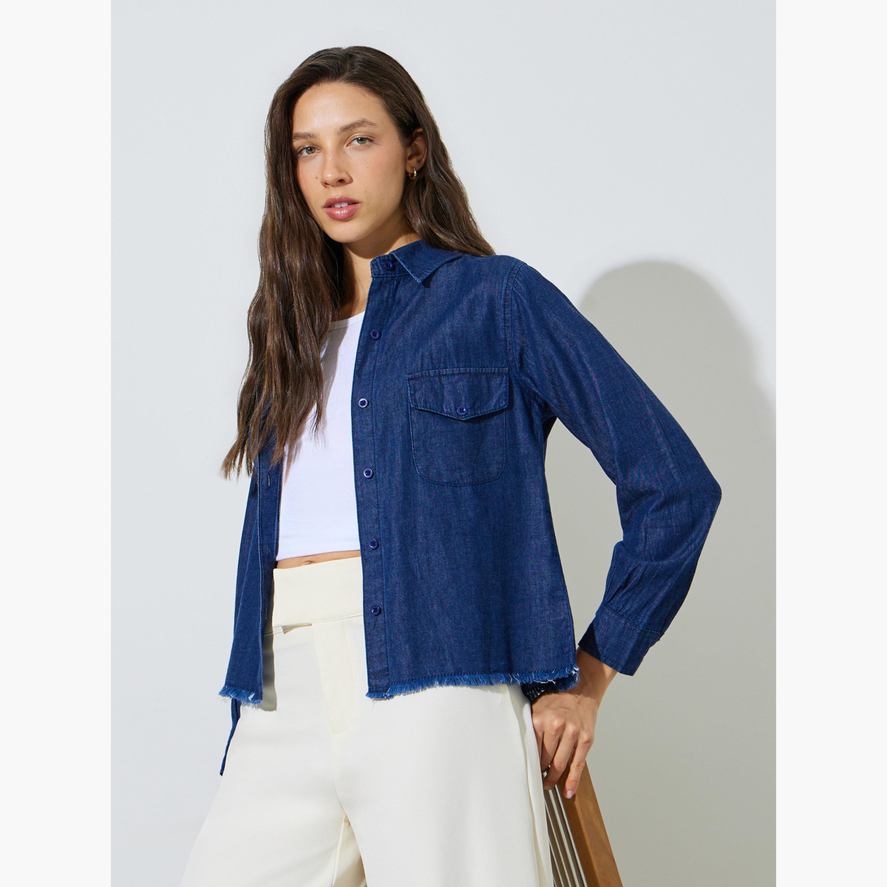 قميص دنيم بحواف منسلة للرجال-women-clothing-shirtsandblouses-shirts-image-3