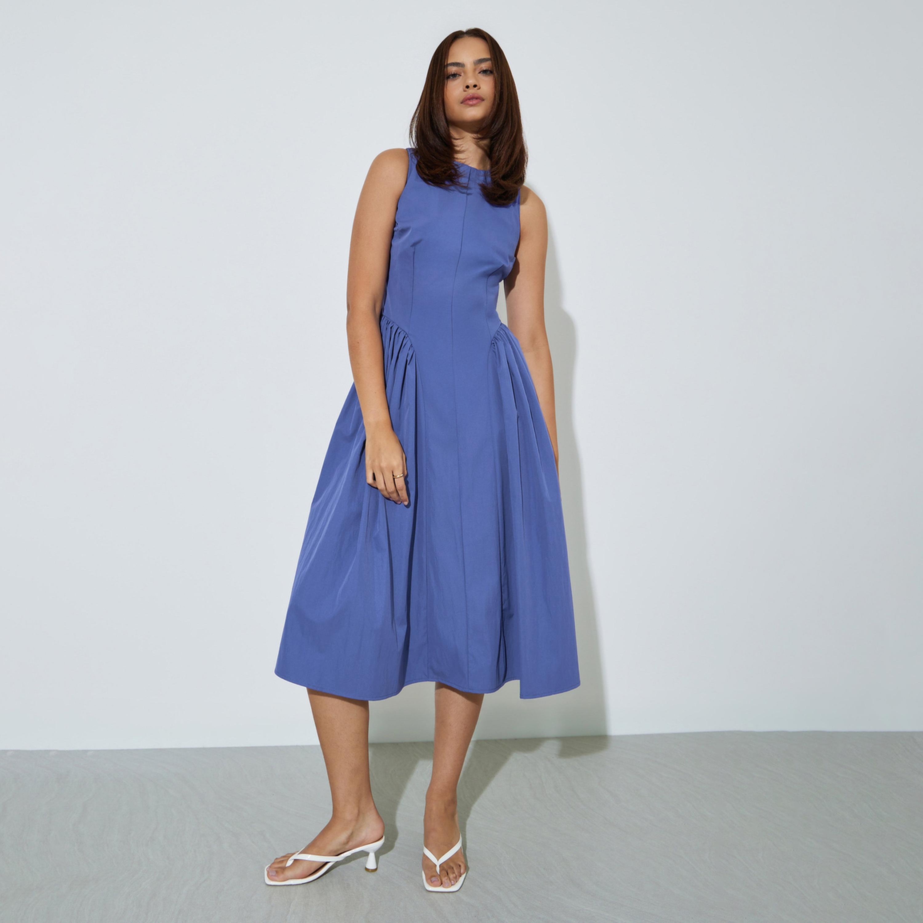 فستان ميدي دون أكمام بكسرات جانبية-women-clothing-dresses-image-1