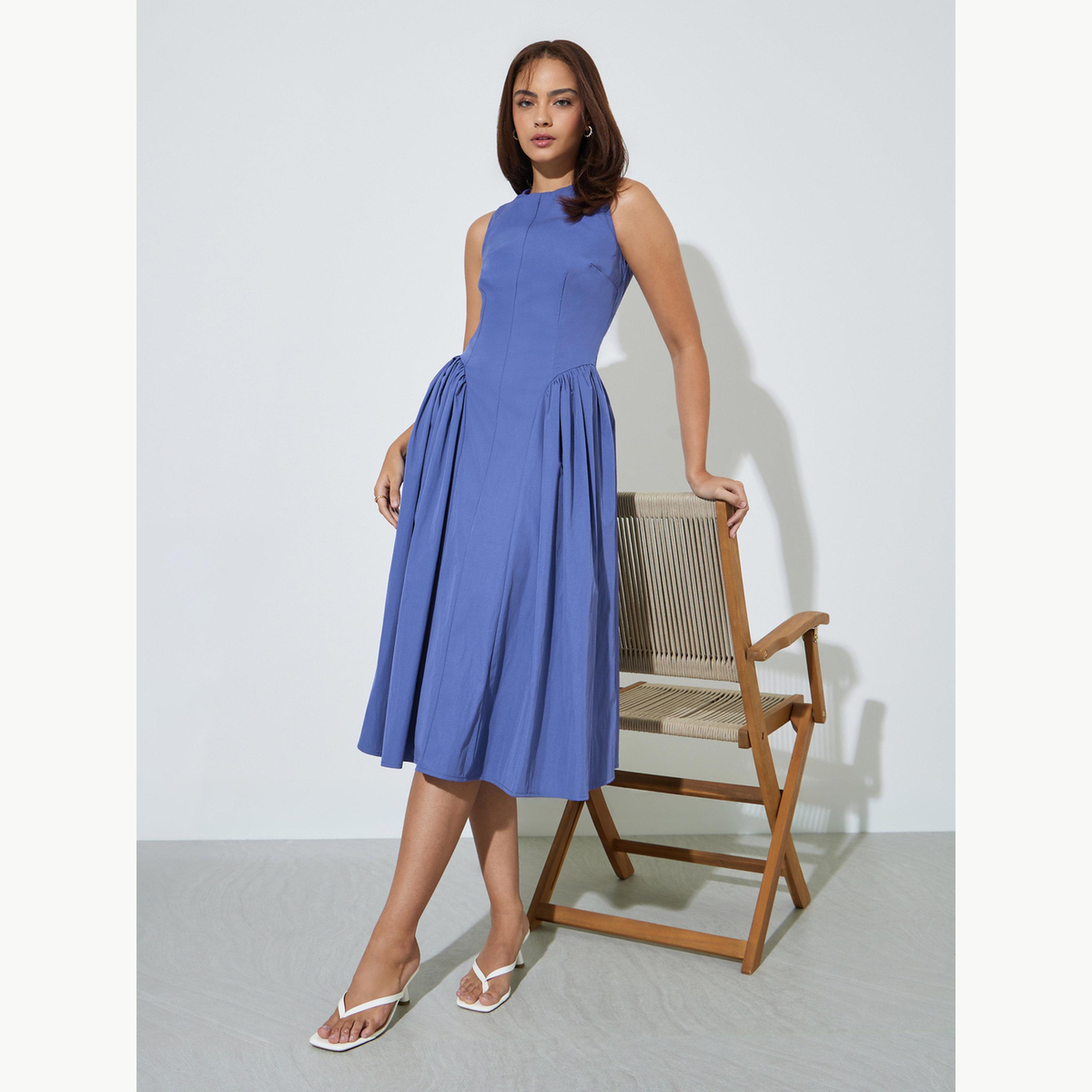 فستان ميدي دون أكمام بكسرات جانبية-women-clothing-dresses-image-3