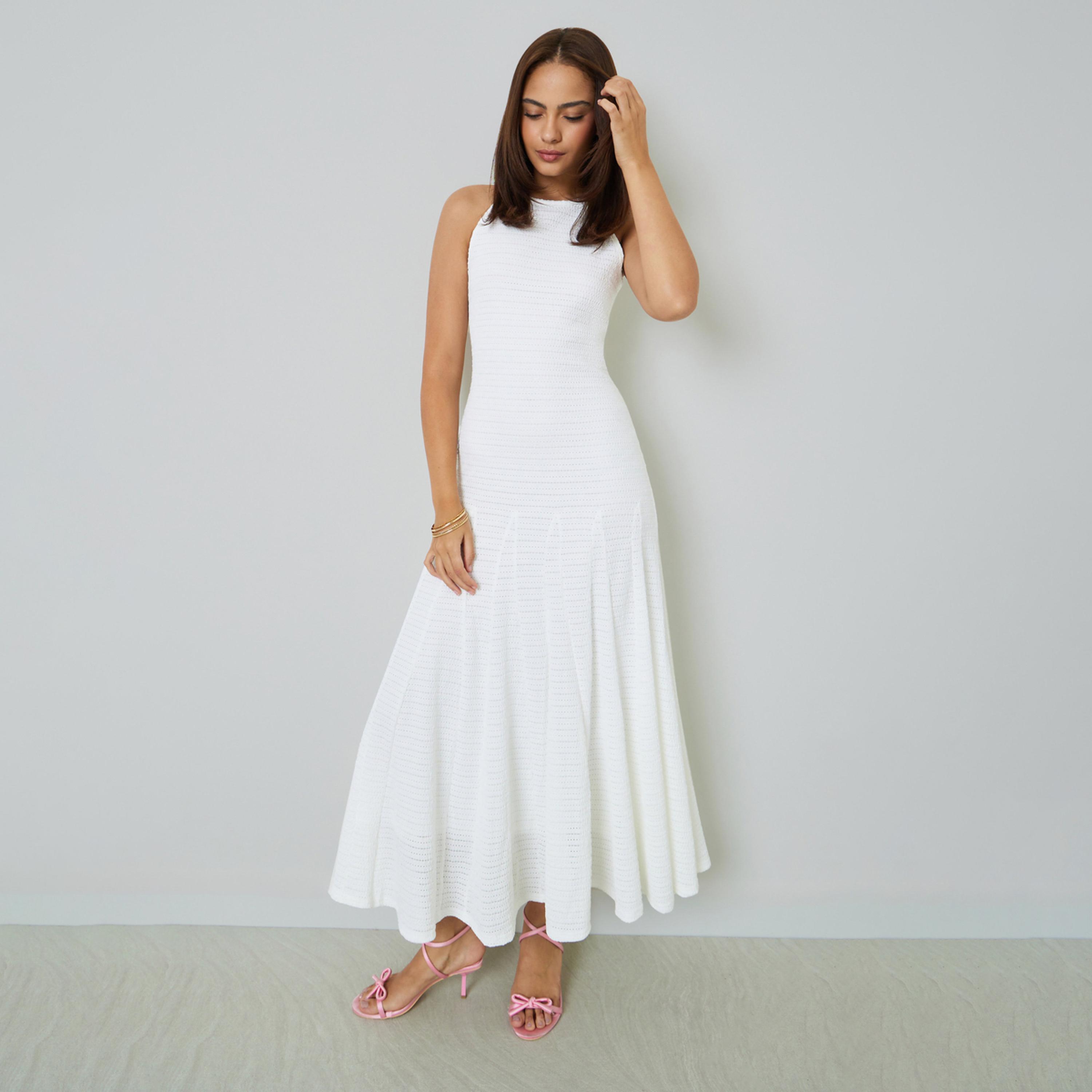 Styli White Textured Sleeveless A-Line Maxi Dress-women-clothing-dresses-image-1