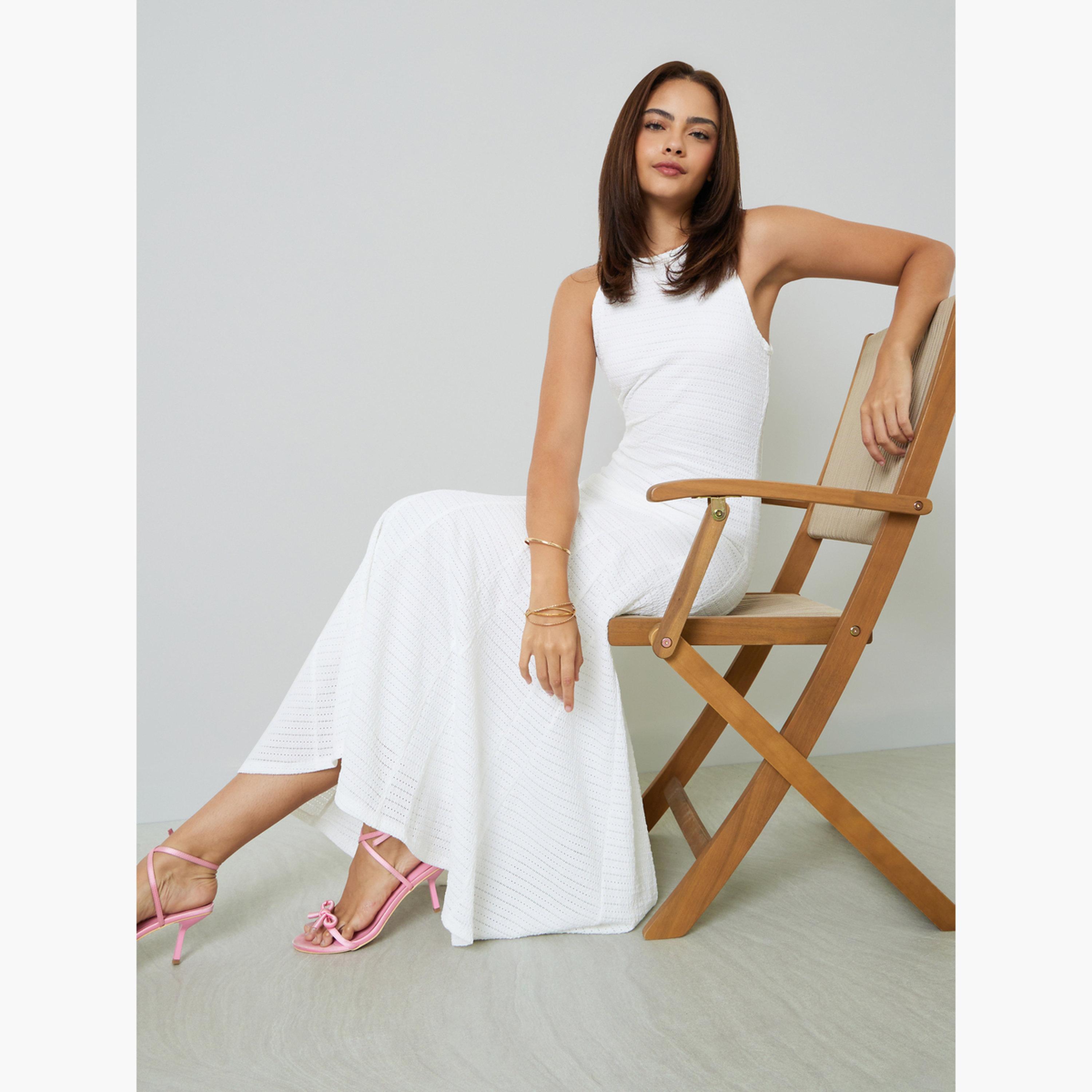 Styli White Textured Sleeveless A-Line Maxi Dress-women-clothing-dresses-image-2