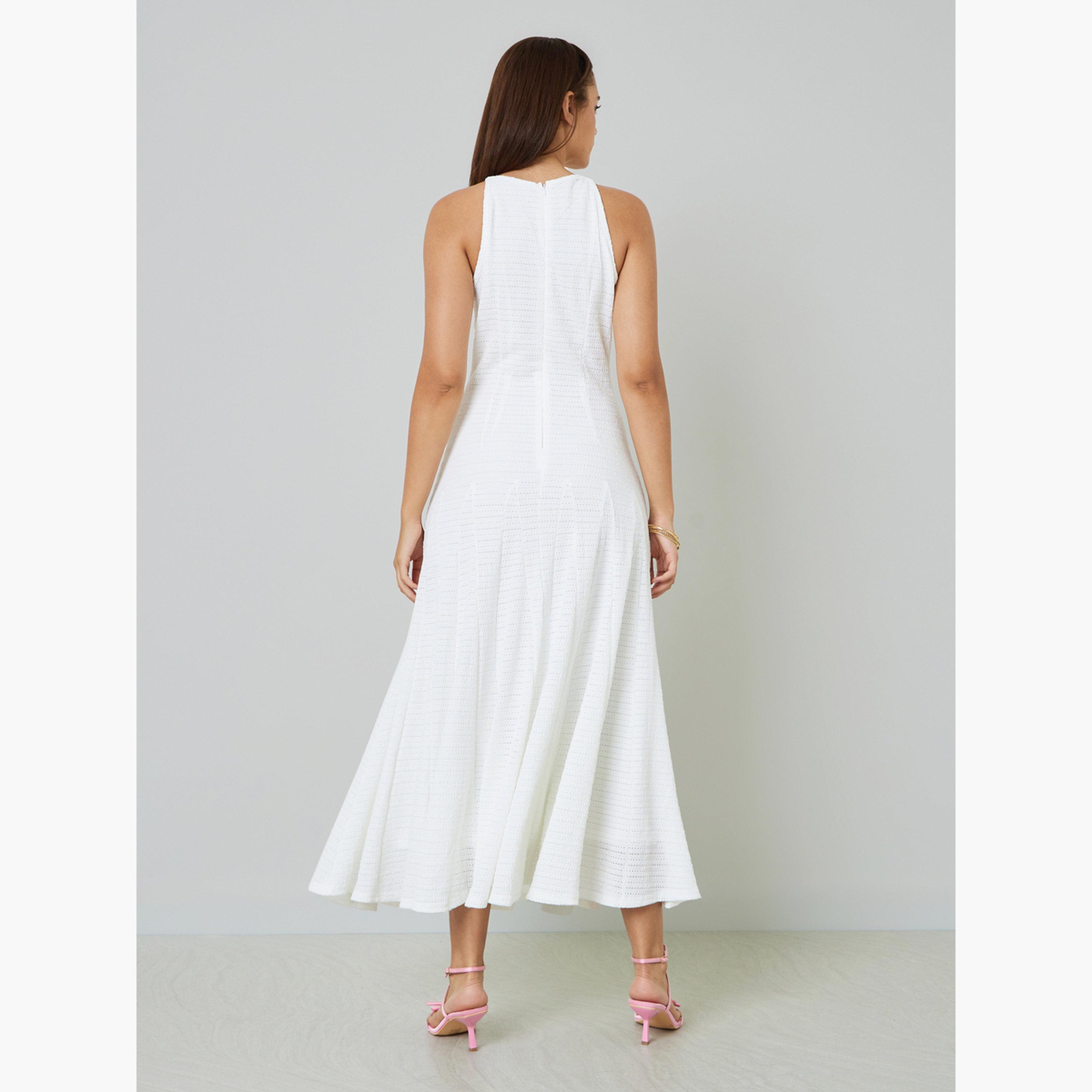 Styli White Textured Sleeveless A-Line Maxi Dress-women-clothing-dresses-image-5