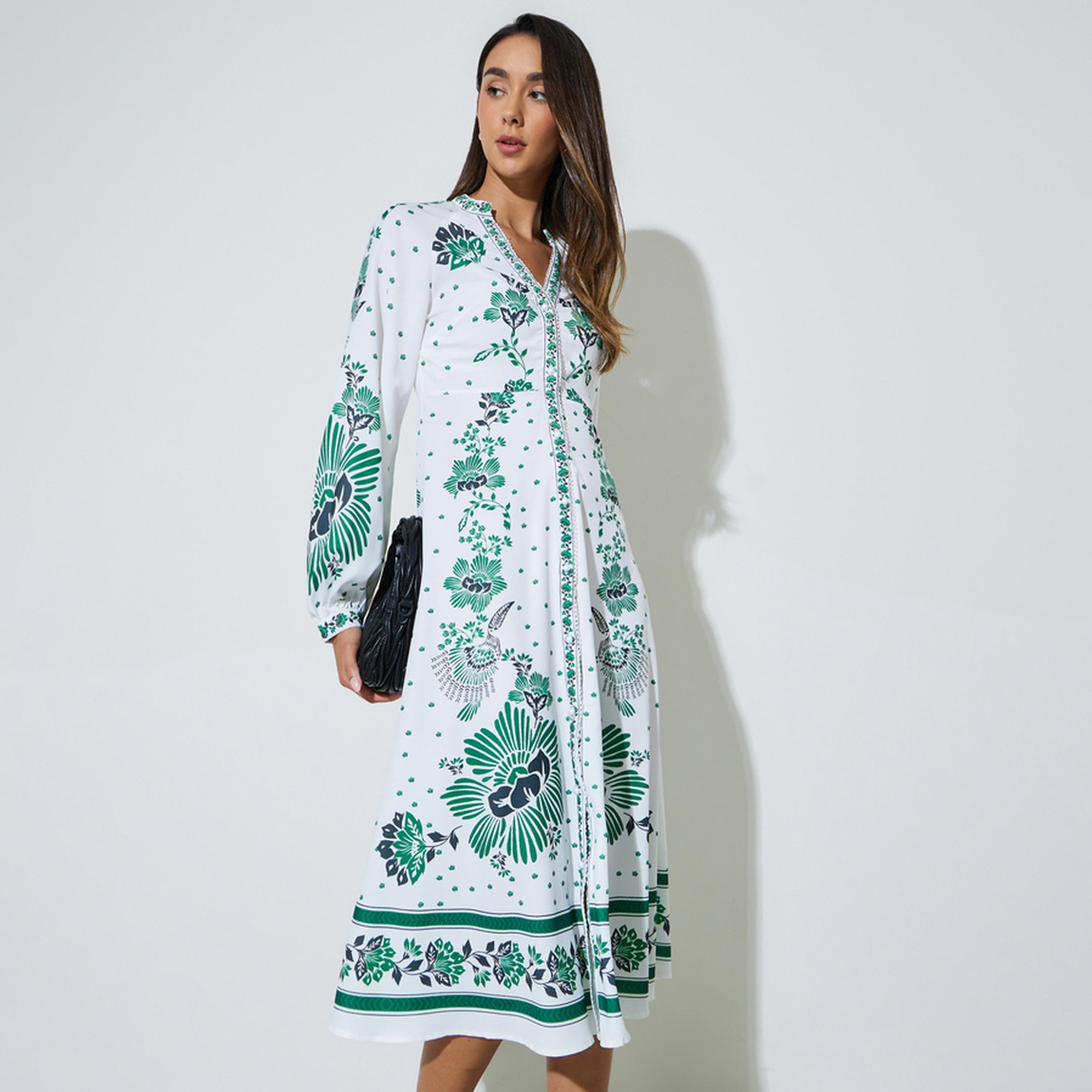 فستان ميدي بلوزة بطبعات بالكامل-women-clothing-dresses-image-1