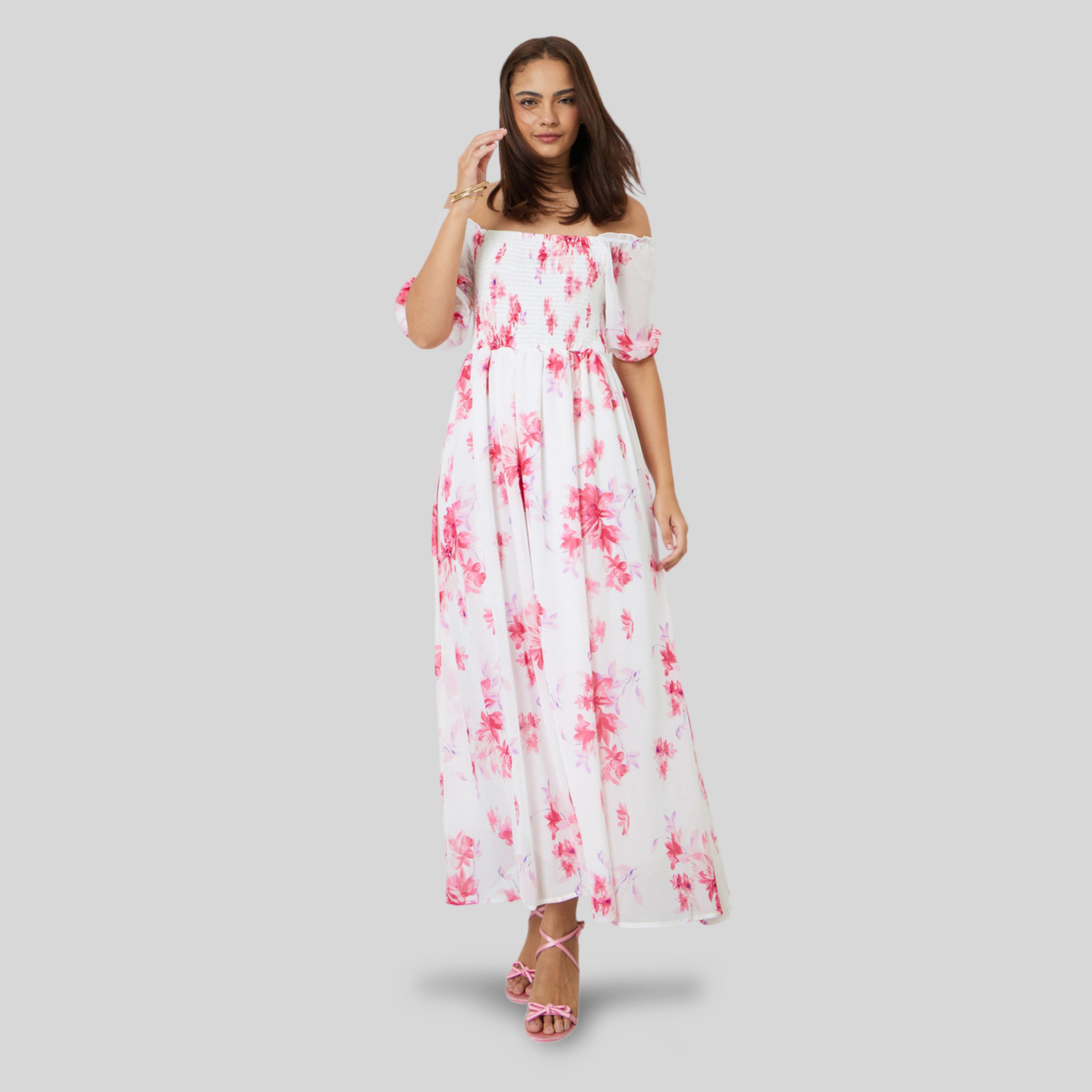 Styli White Off Shoulder Floral Maxi Dress-women-clothing-dresses-image-1