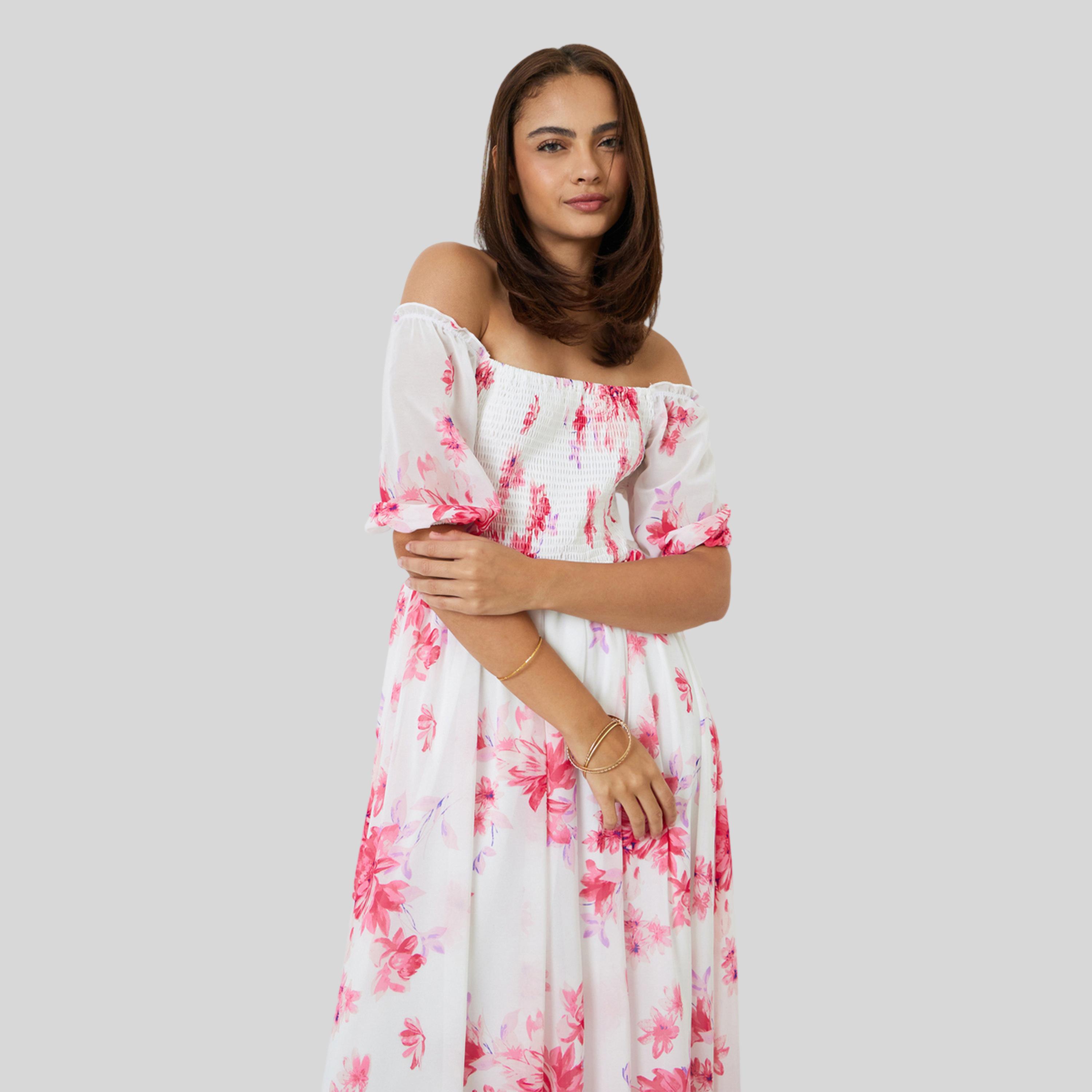 Styli White Off Shoulder Floral Maxi Dress-women-clothing-dresses-image-2