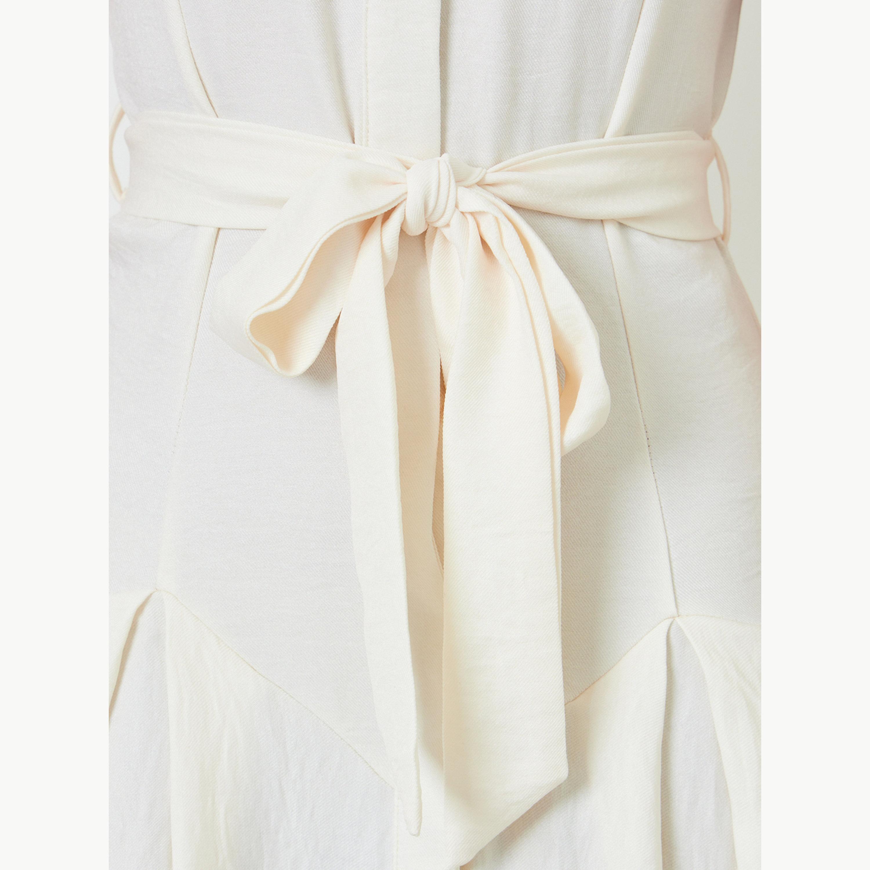 Styli Off-White Sleeveless Shirt Midi Dress with Tie-Belt-women-clothing-dresses-image-5