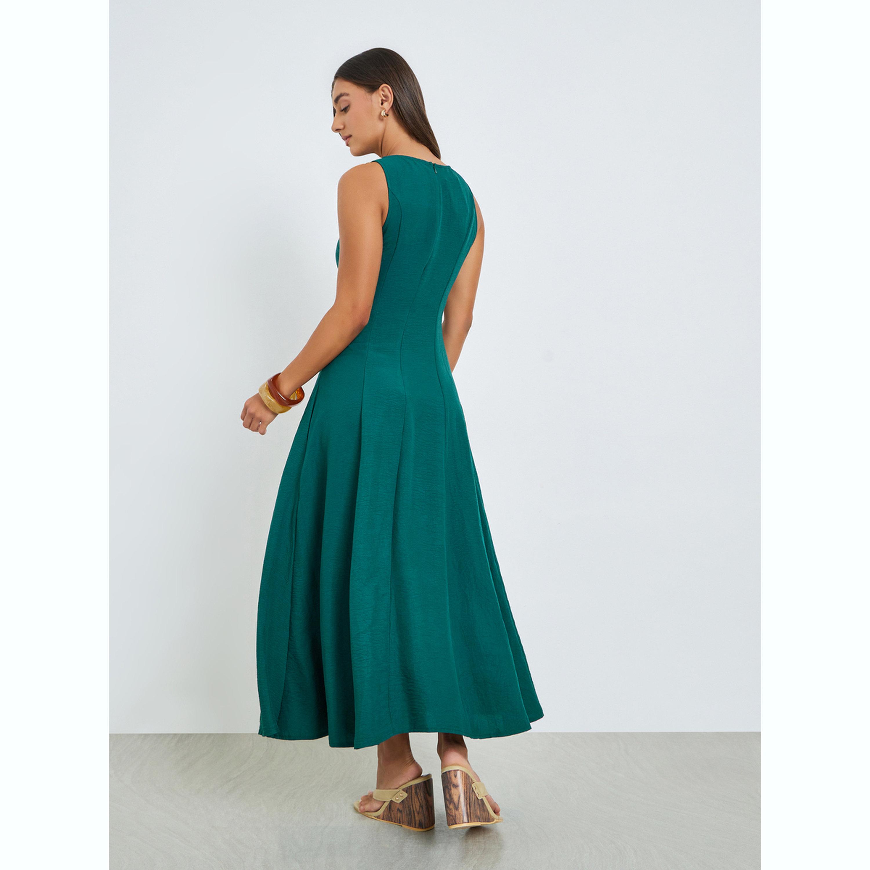 فستان طويل بحافة واسعة بلا أكمام وجيوب جانبية أخضر-women-clothing-dresses-image-4