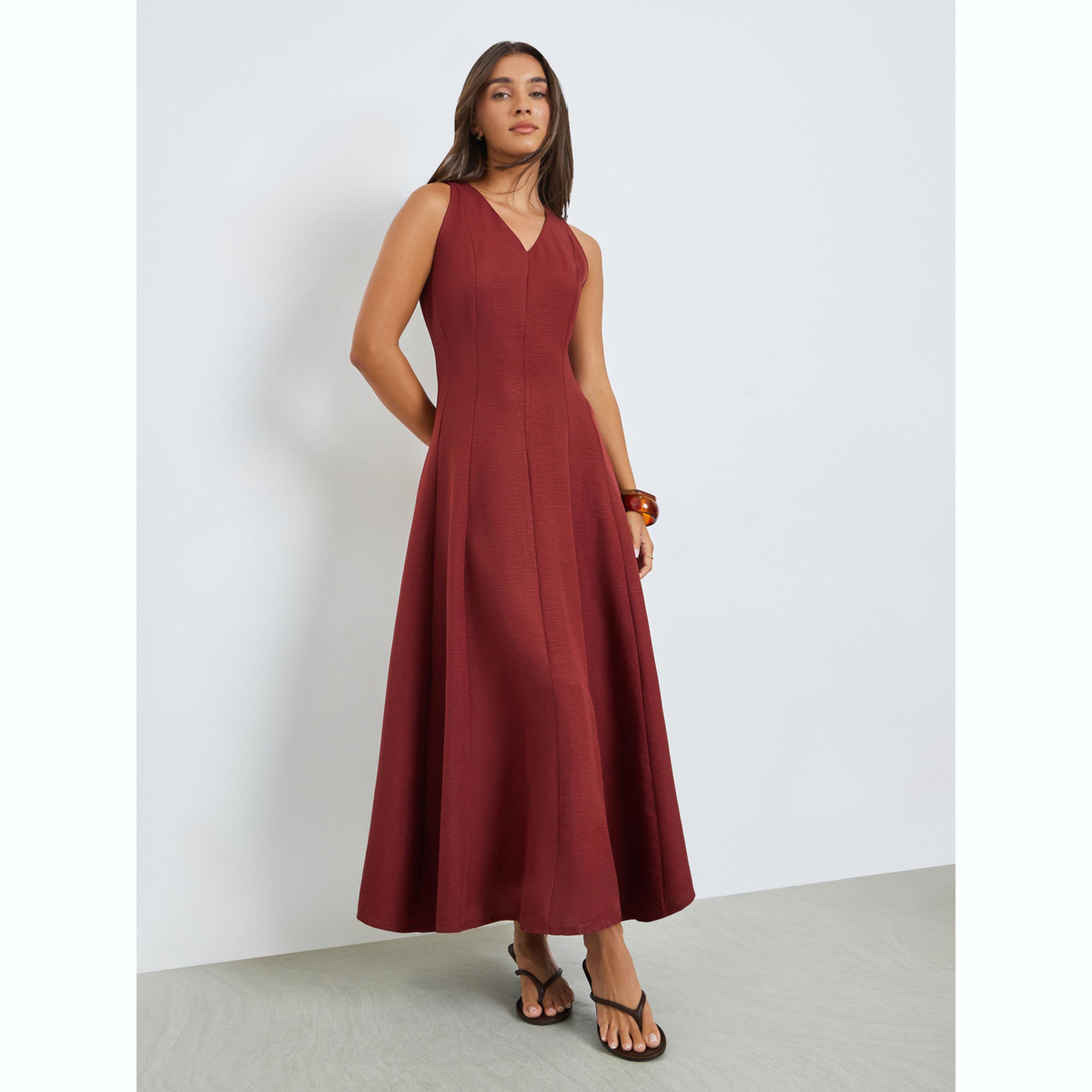 فستان طويل بحافة واسعة بلا أكمام وجيوب جانبية صدئي-women-clothing-dresses-image-1