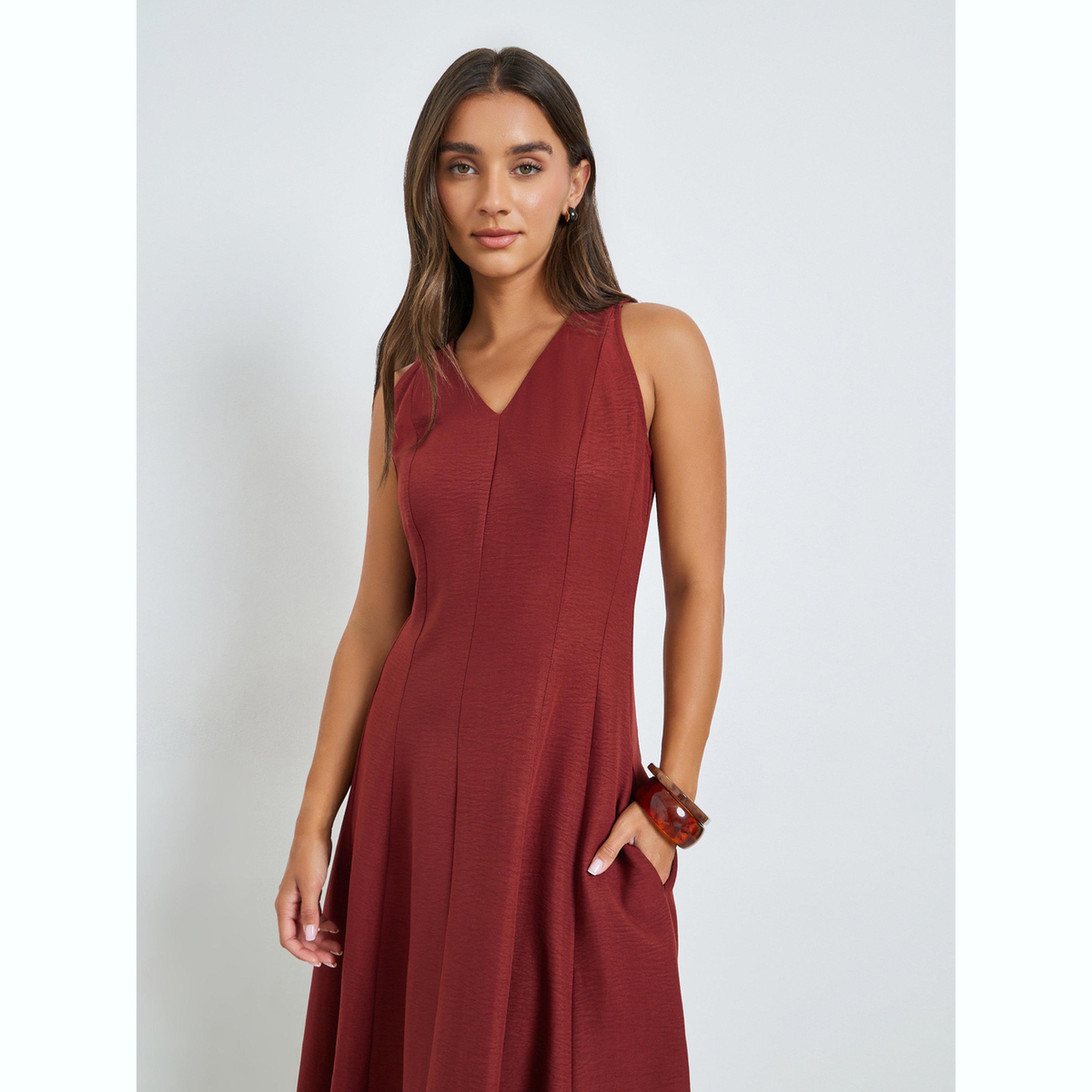 فستان طويل بحافة واسعة بلا أكمام وجيوب جانبية صدئي-women-clothing-dresses-image-2