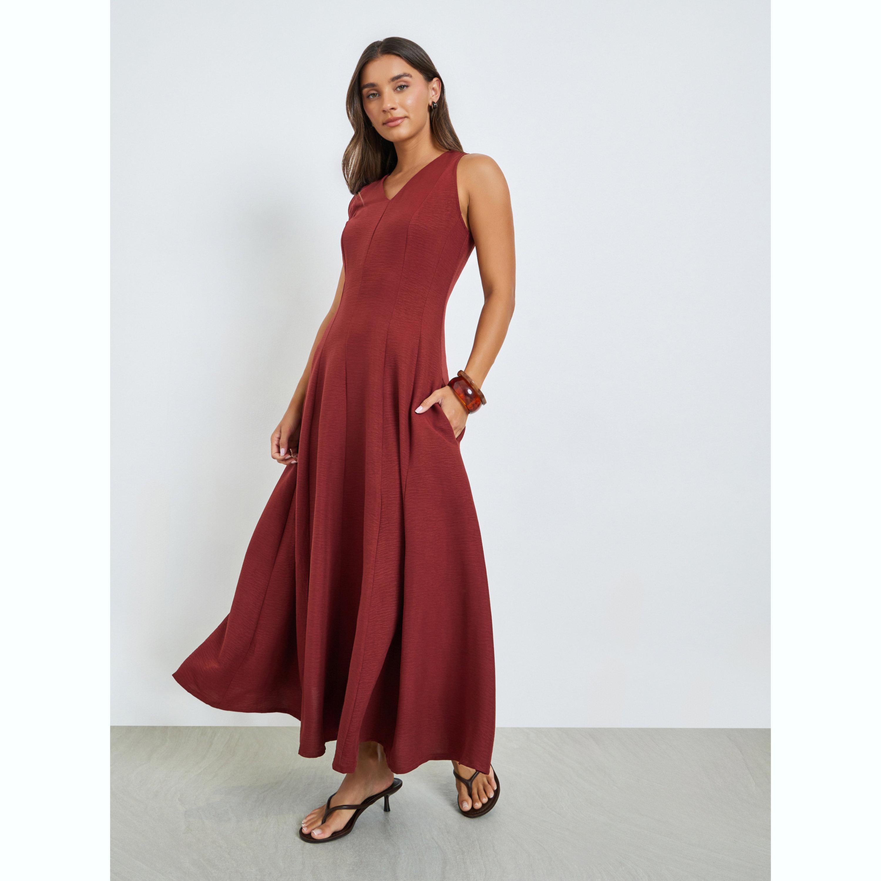 فستان طويل بحافة واسعة بلا أكمام وجيوب جانبية صدئي-women-clothing-dresses-image-3