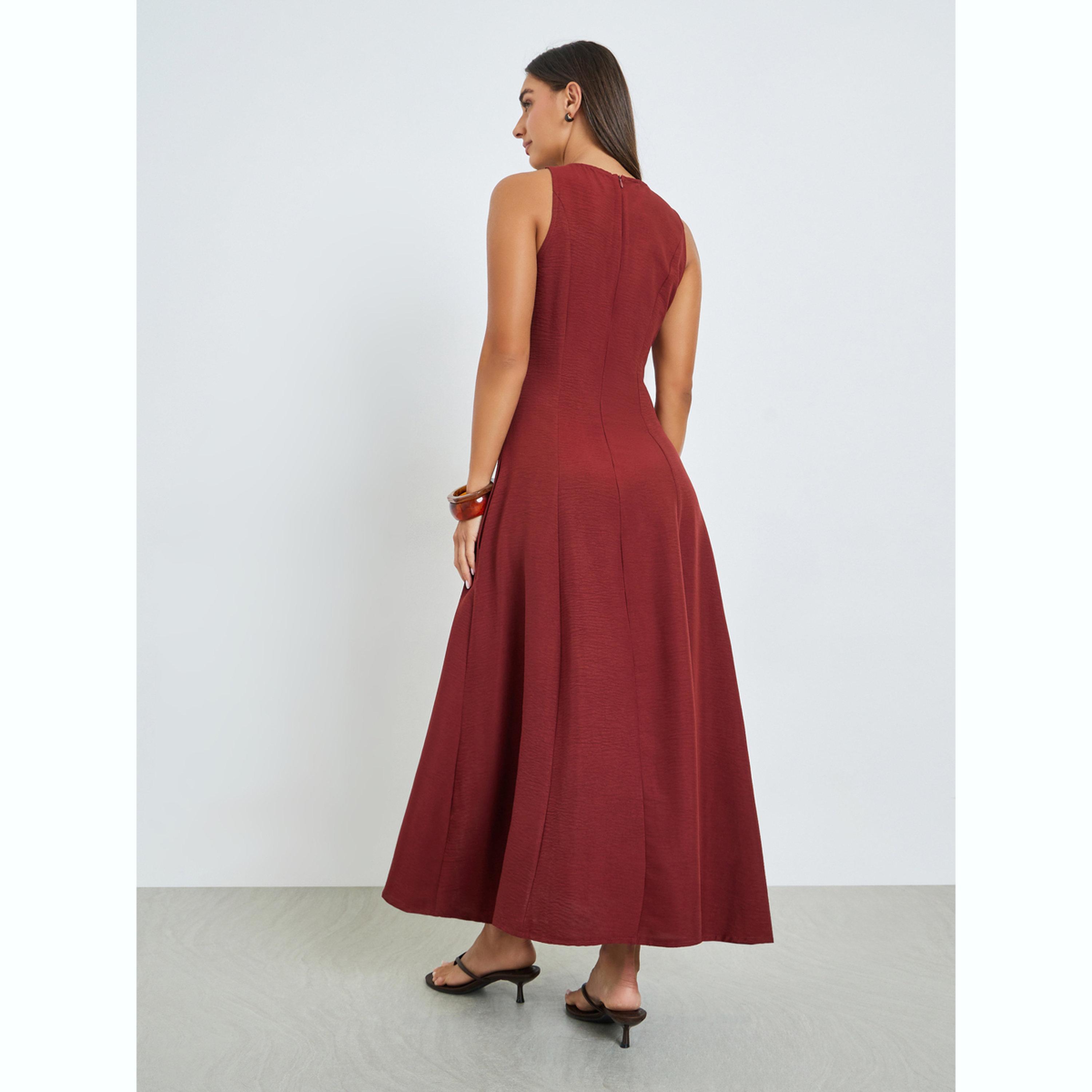 فستان طويل بحافة واسعة بلا أكمام وجيوب جانبية صدئي-women-clothing-dresses-image-4