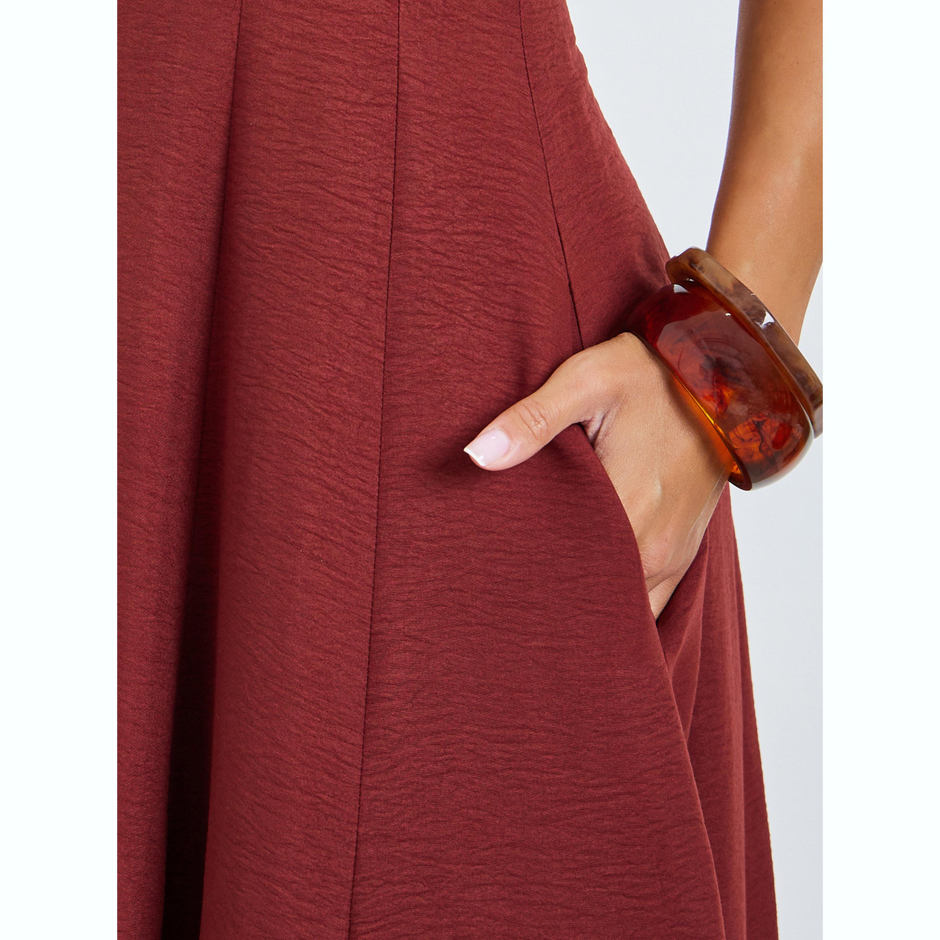 فستان طويل بحافة واسعة بلا أكمام وجيوب جانبية صدئي-women-clothing-dresses-image-5