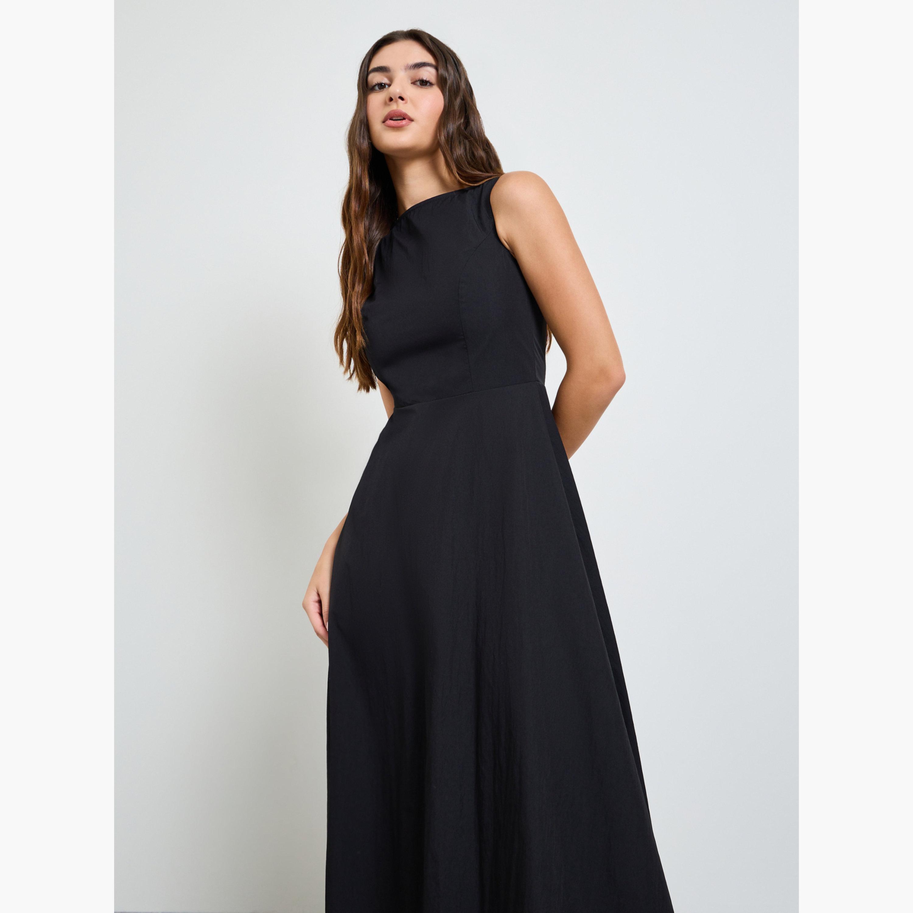 Styli Black Lace Hem Sleeveless A-Line Maxi Dress-women-clothing-dresses-image-3